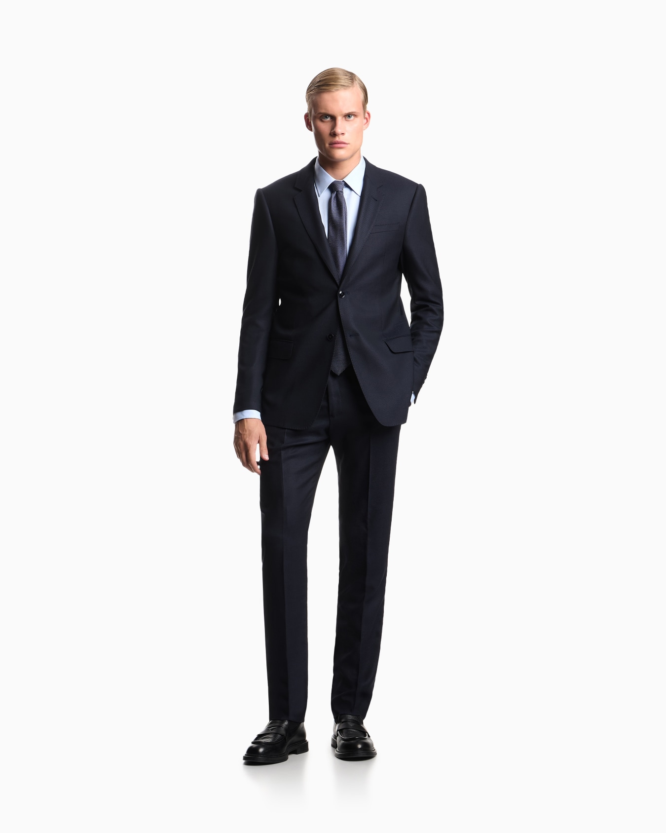 Single-breasted, regular-fit suit in fil-à-fil virgin-wool canvas Slide 1