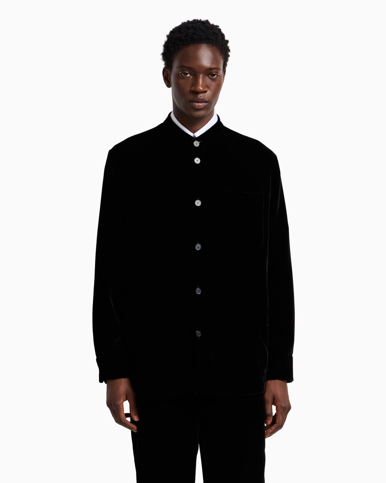 Giacca camicia collo guru in velluto liscio Icon Slide 4
