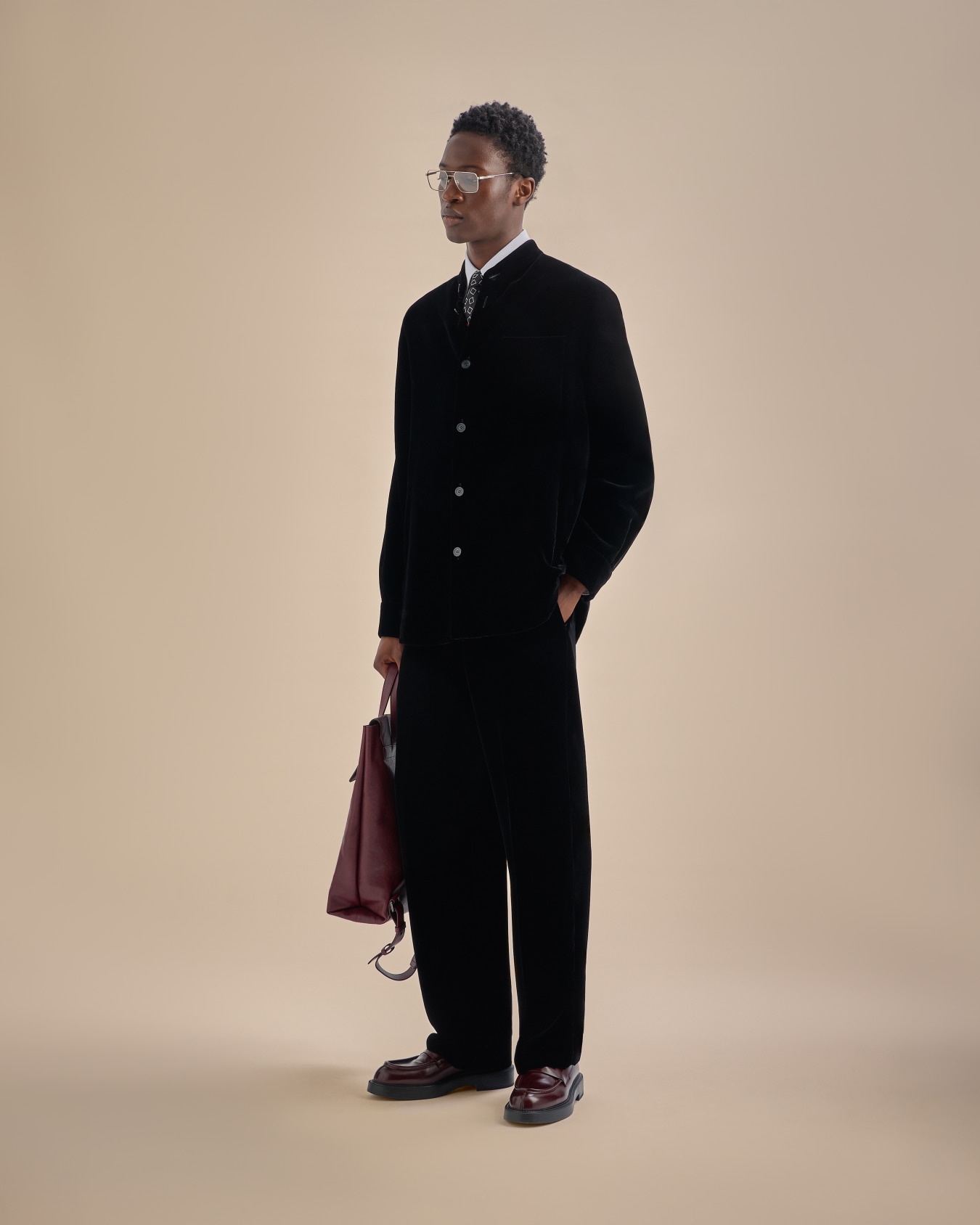 Giacca camicia collo guru in velluto liscio Icon Slide 6