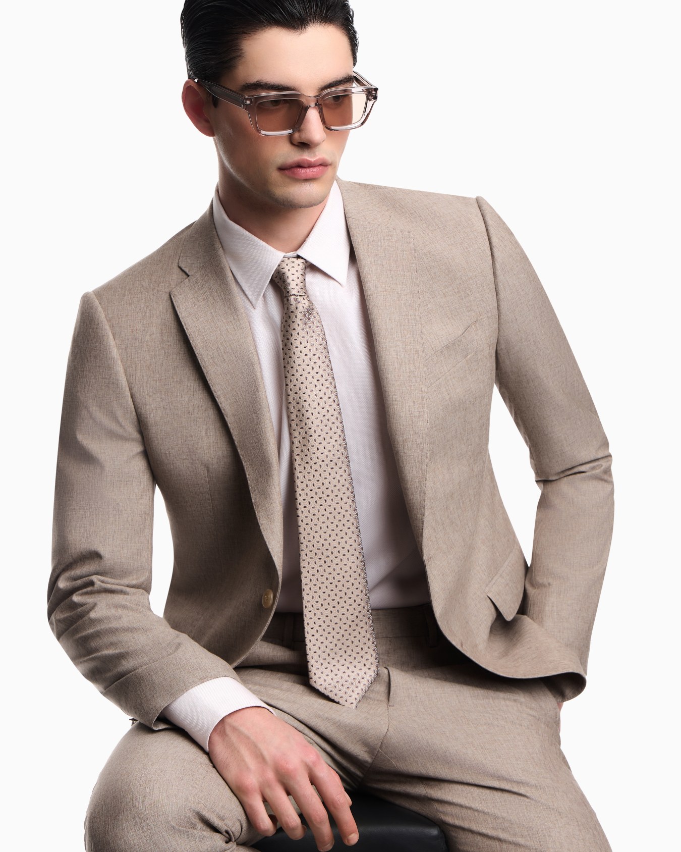 Single-breasted suit in fresh wool canvas with printed yarn Slide 3