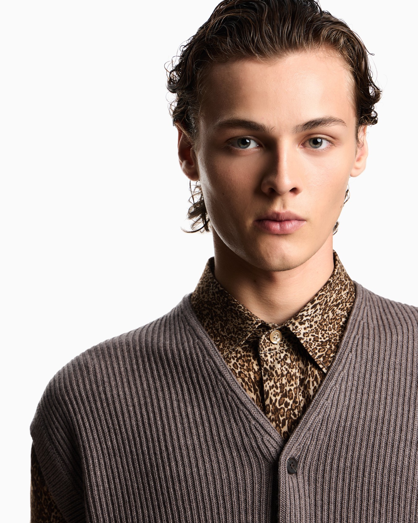 Gerippte Button-Down-Weste aus einer Woll-Mischung Folie 4