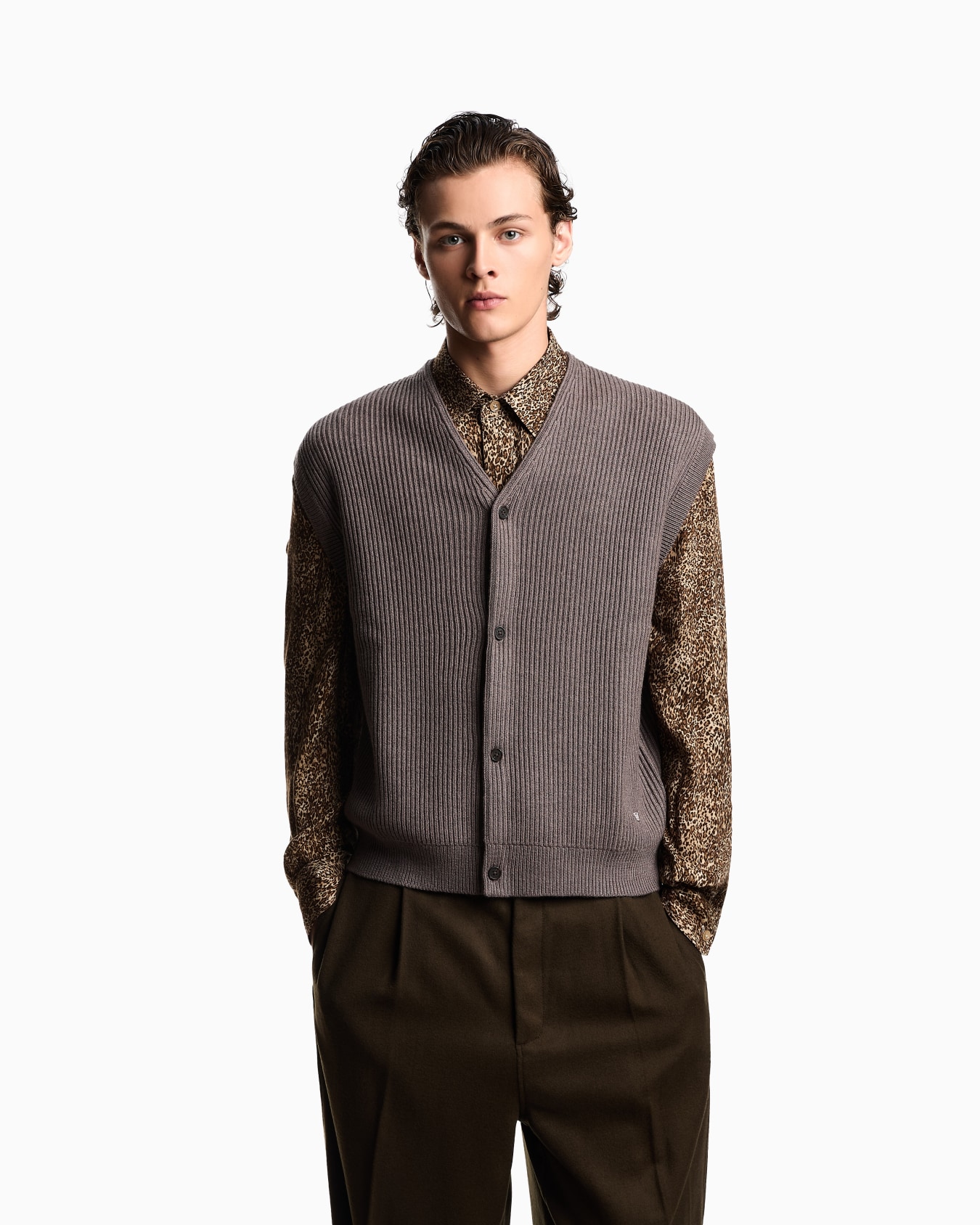 Gerippte Button-Down-Weste aus einer Woll-Mischung Folie 3