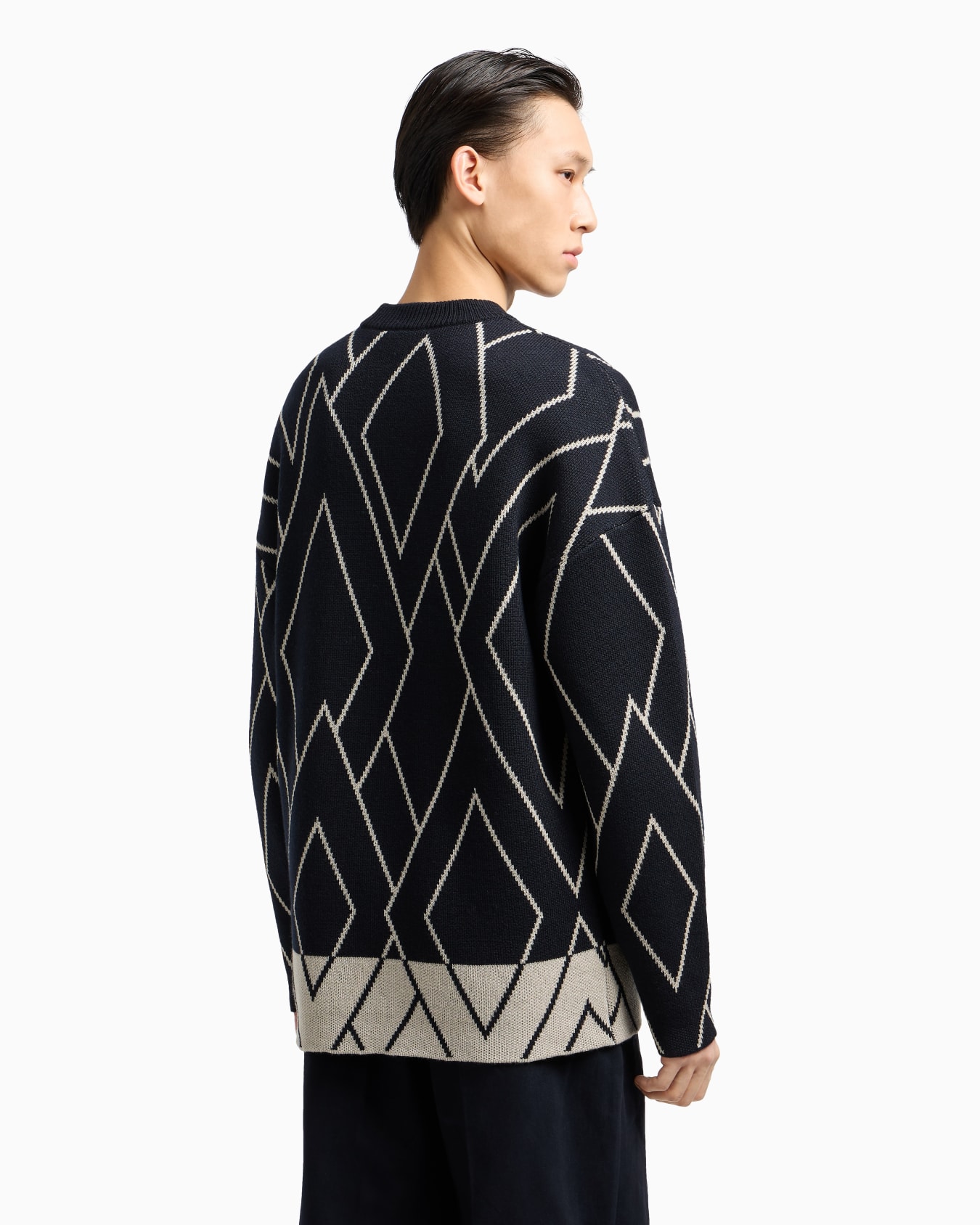 Pull en laine vierge jacquard point chenille à motif géométrique Diapositive 3