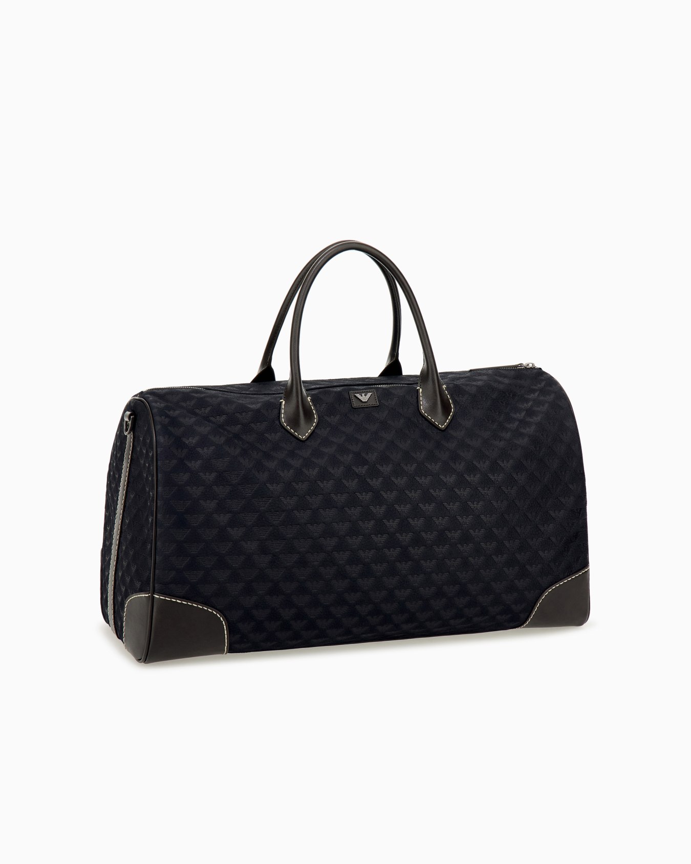 Duffle bag with a geometric pattern and leather handles Slide 1