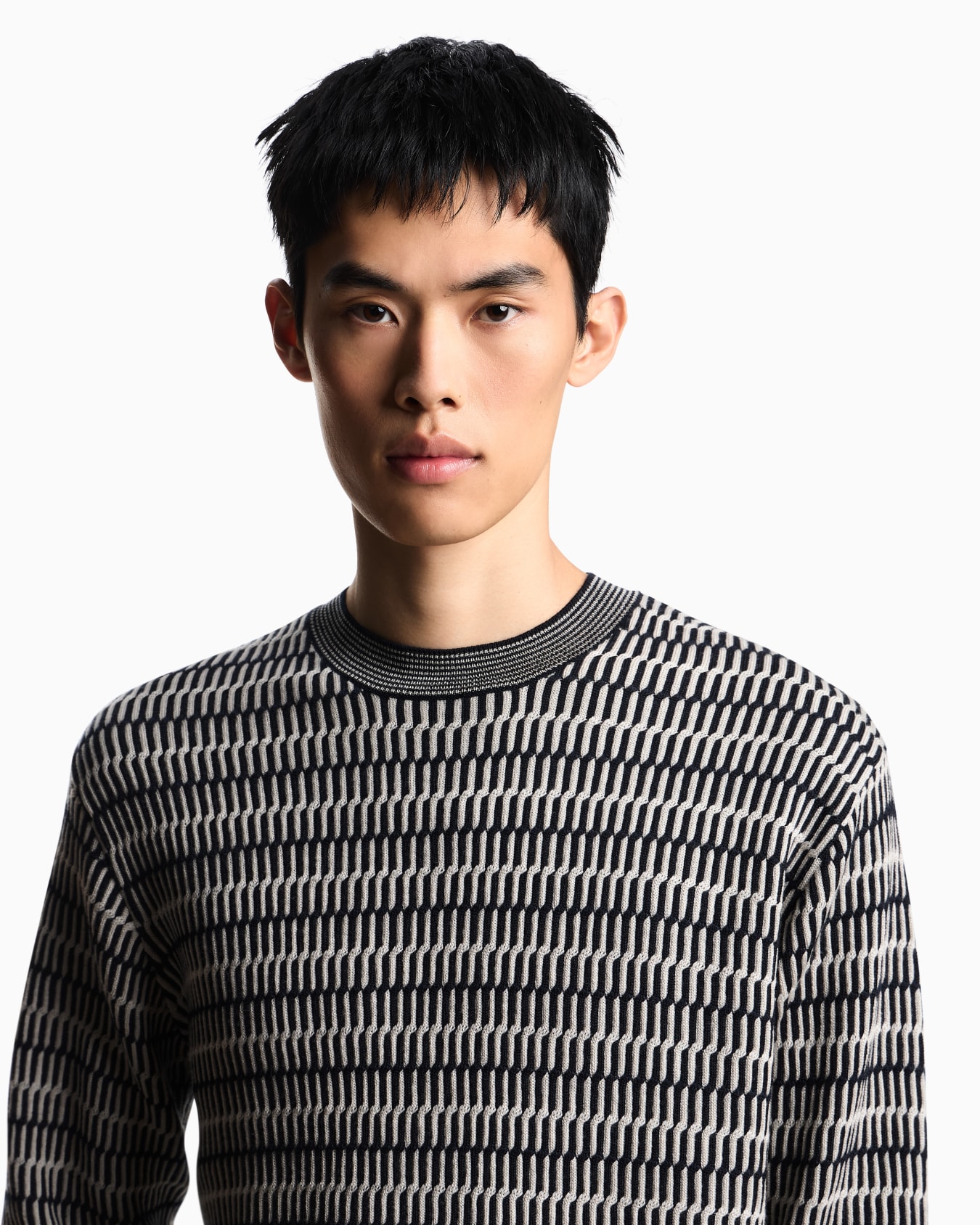 Two-tone embroidery-stitched jacquard virgin wool jumper  Slide 5