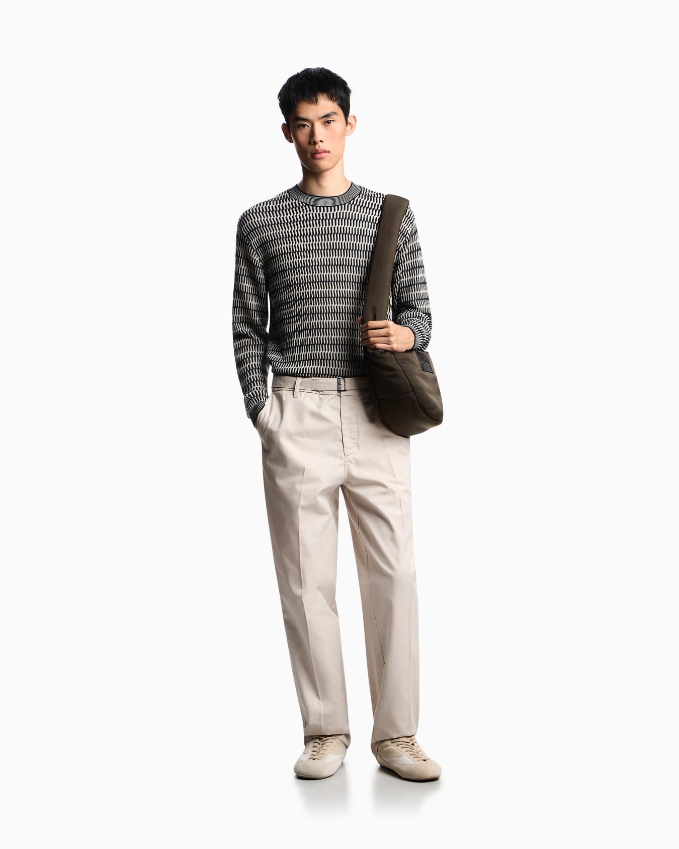 Two-tone embroidery-stitched jacquard virgin wool jumper  Slide 2