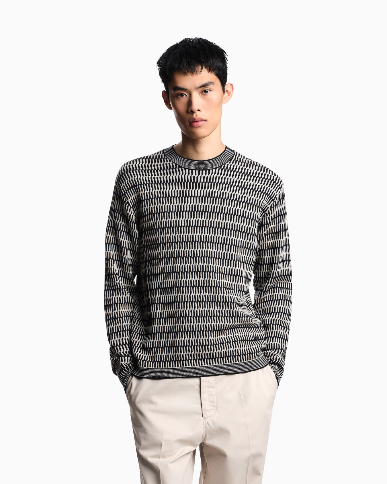 Two-tone embroidery-stitched jacquard virgin wool jumper  Slide 4