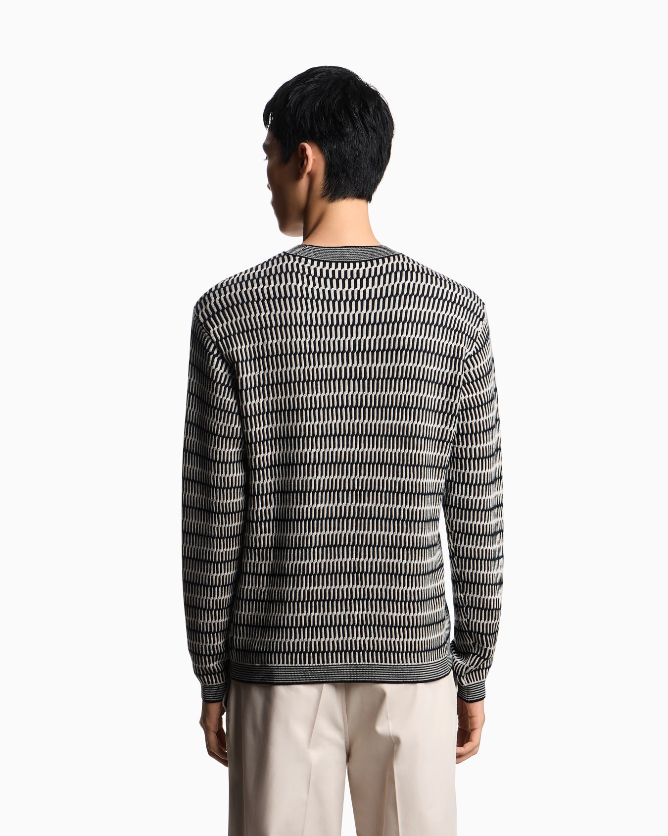 Two-tone embroidery-stitched jacquard virgin wool jumper  Slide 3