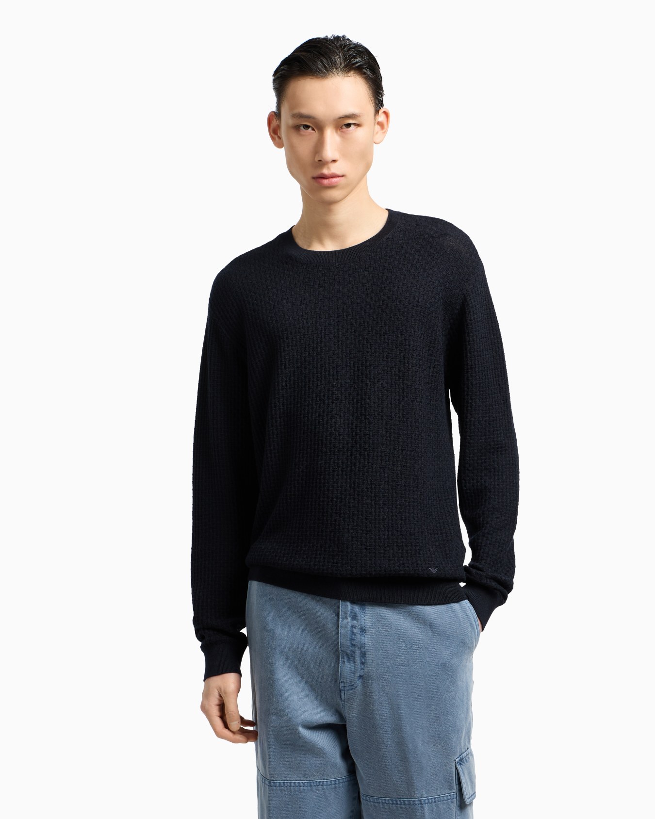 Virgin wool jumper with embossed jacquard pattern Slide 3