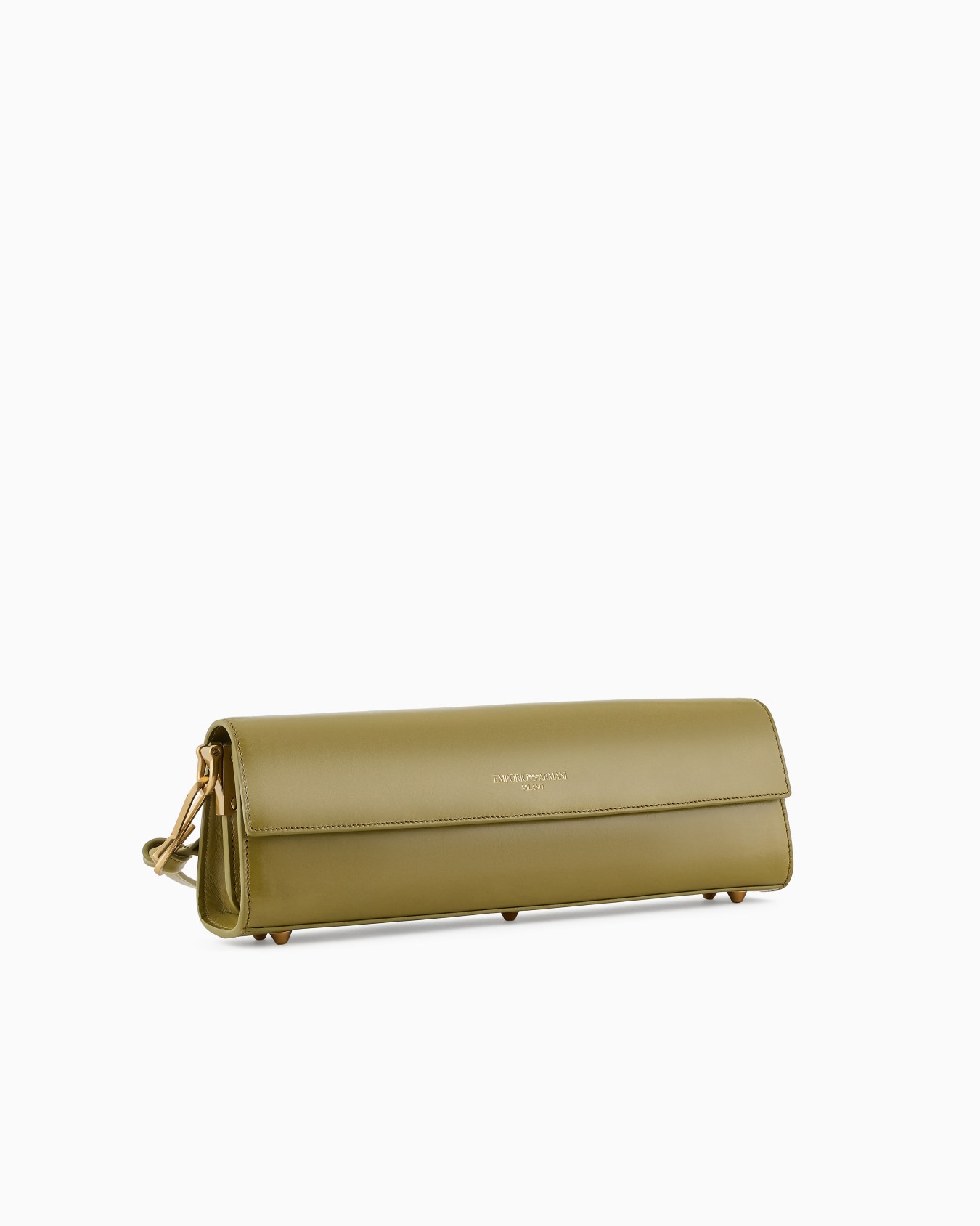 Clutch bag with shoulder strap and smooth leather flap Slide 1