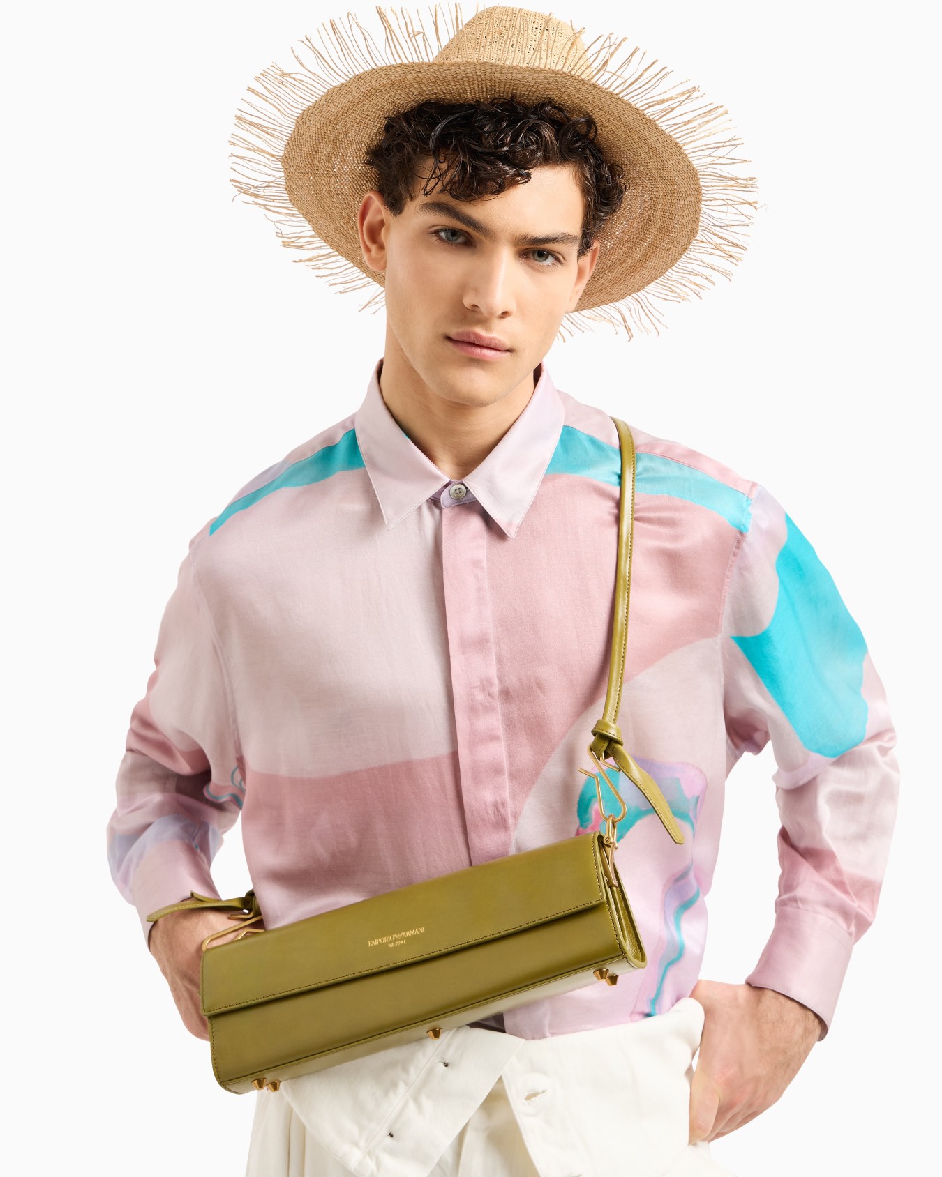 Clutch bag with shoulder strap and smooth leather flap Slide 6