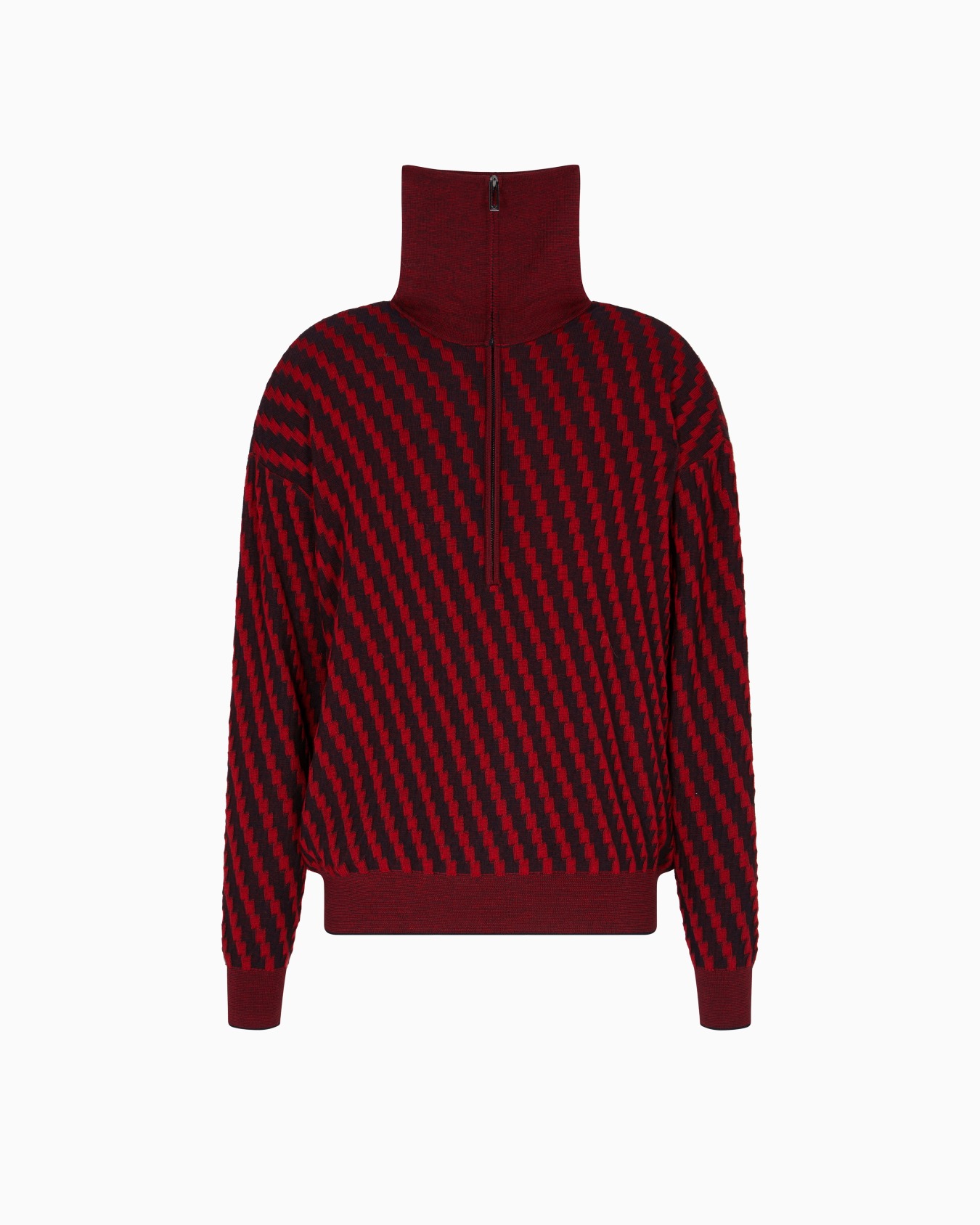 Maglione collo alto con zip parziale in lana vergine jacquard Slide 0
