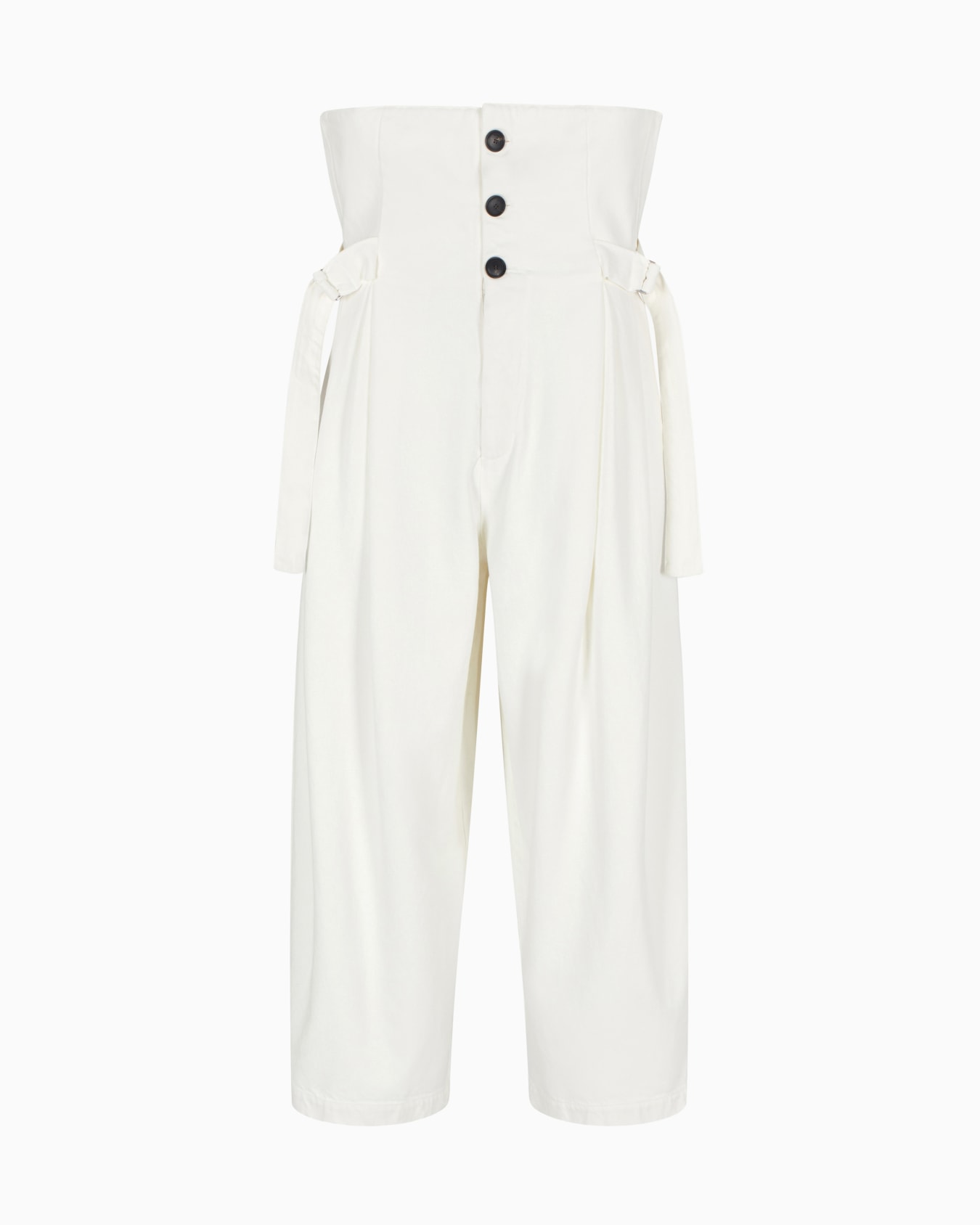 Pantaloni con baschina in canvas effetto destroyed Slide 0