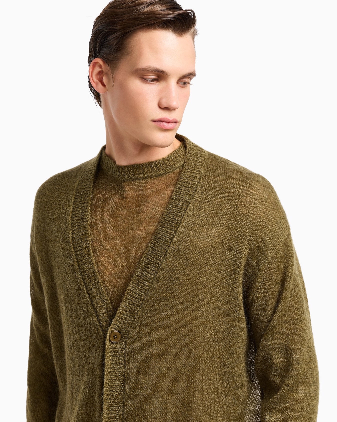 Cardigan à encolure en V en mélange de mohair avec maille jersey lâchée Diapositive 5
