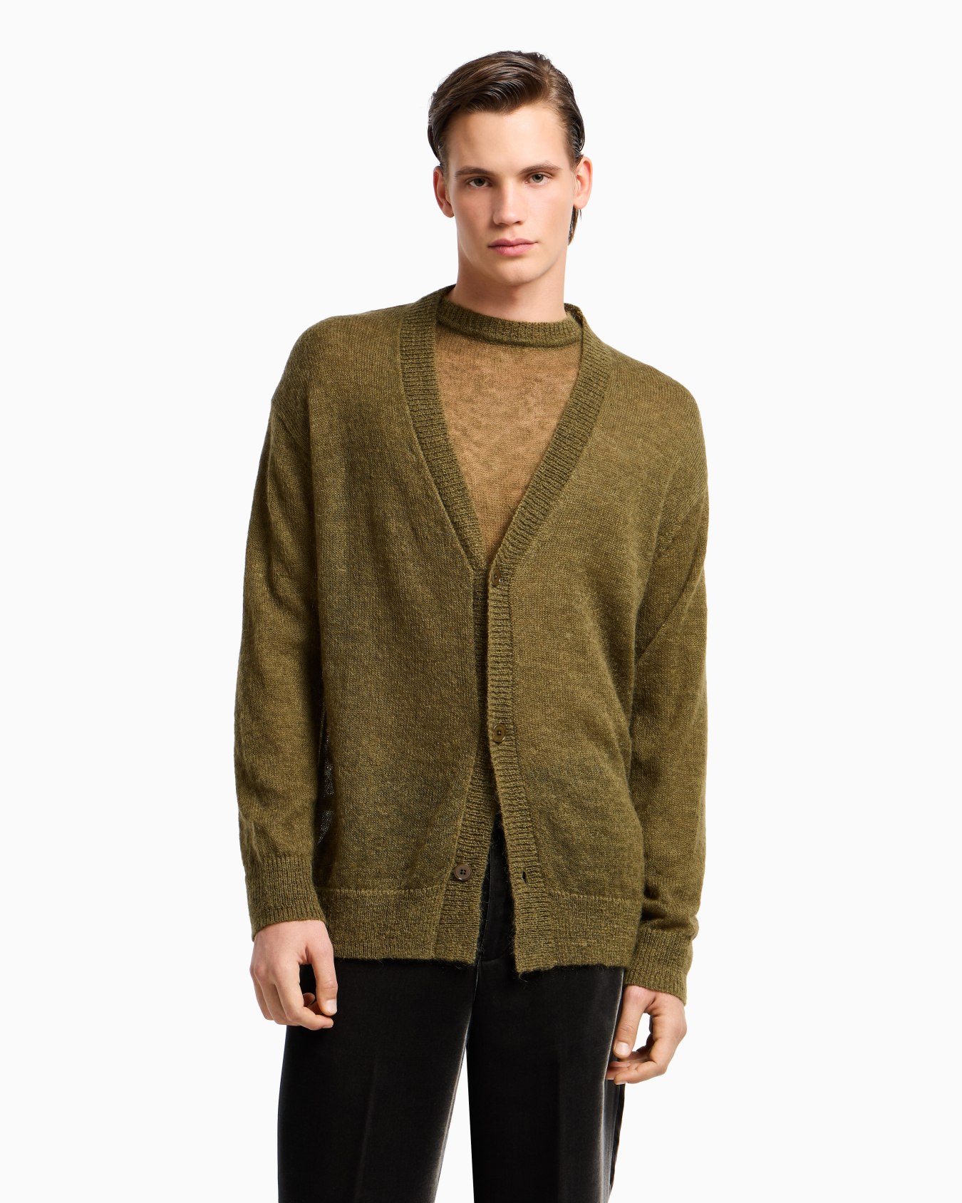 Cardigan à encolure en V en mélange de mohair avec maille jersey lâchée Diapositive 4