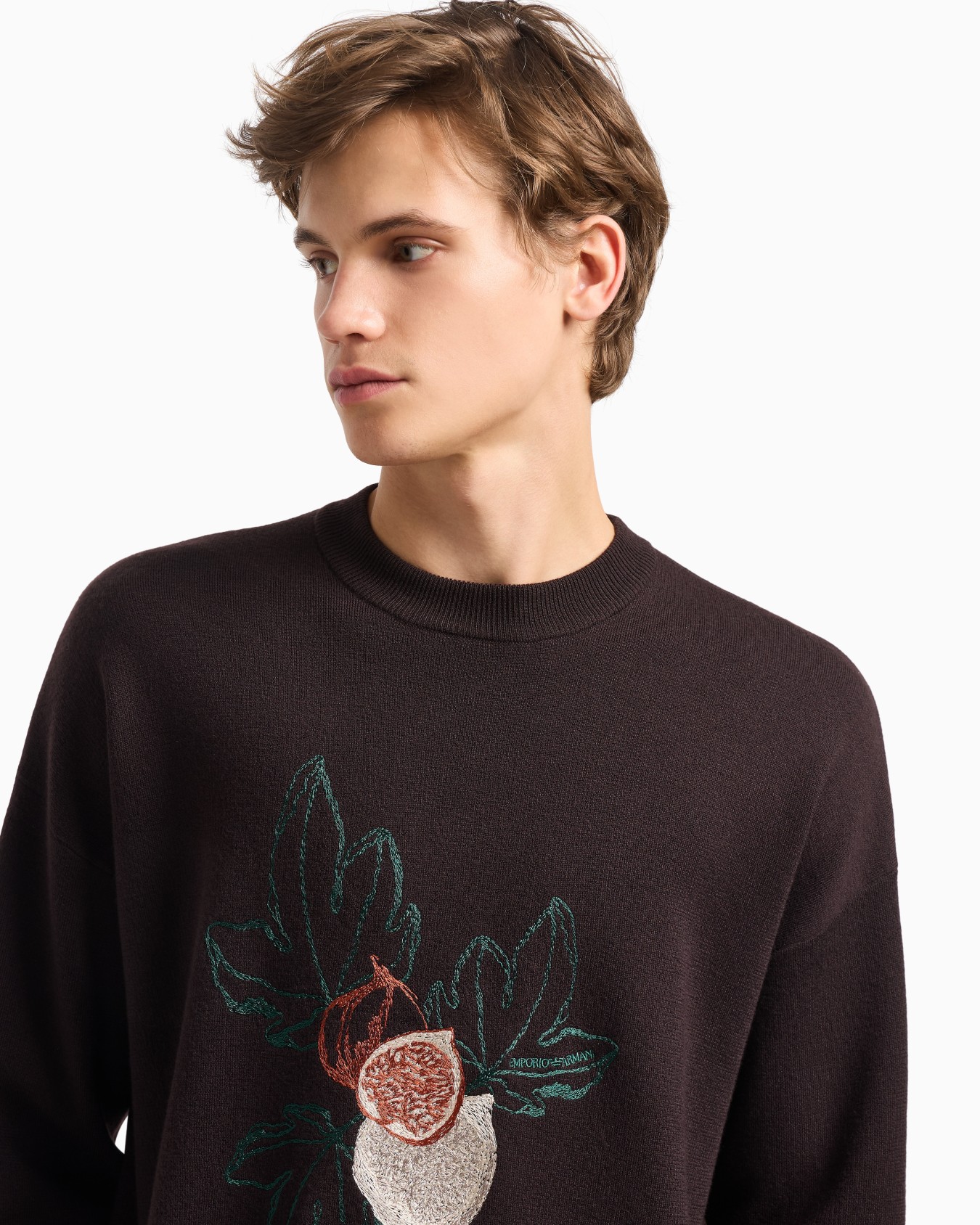 Pullover aus glatter Schurwolle mit Foliage-Stickerei Folie 5