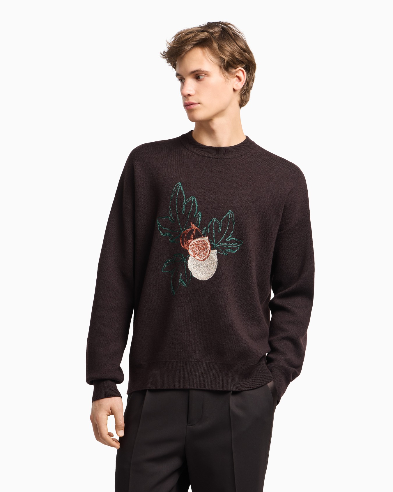 Pullover aus glatter Schurwolle mit Foliage-Stickerei Folie 4