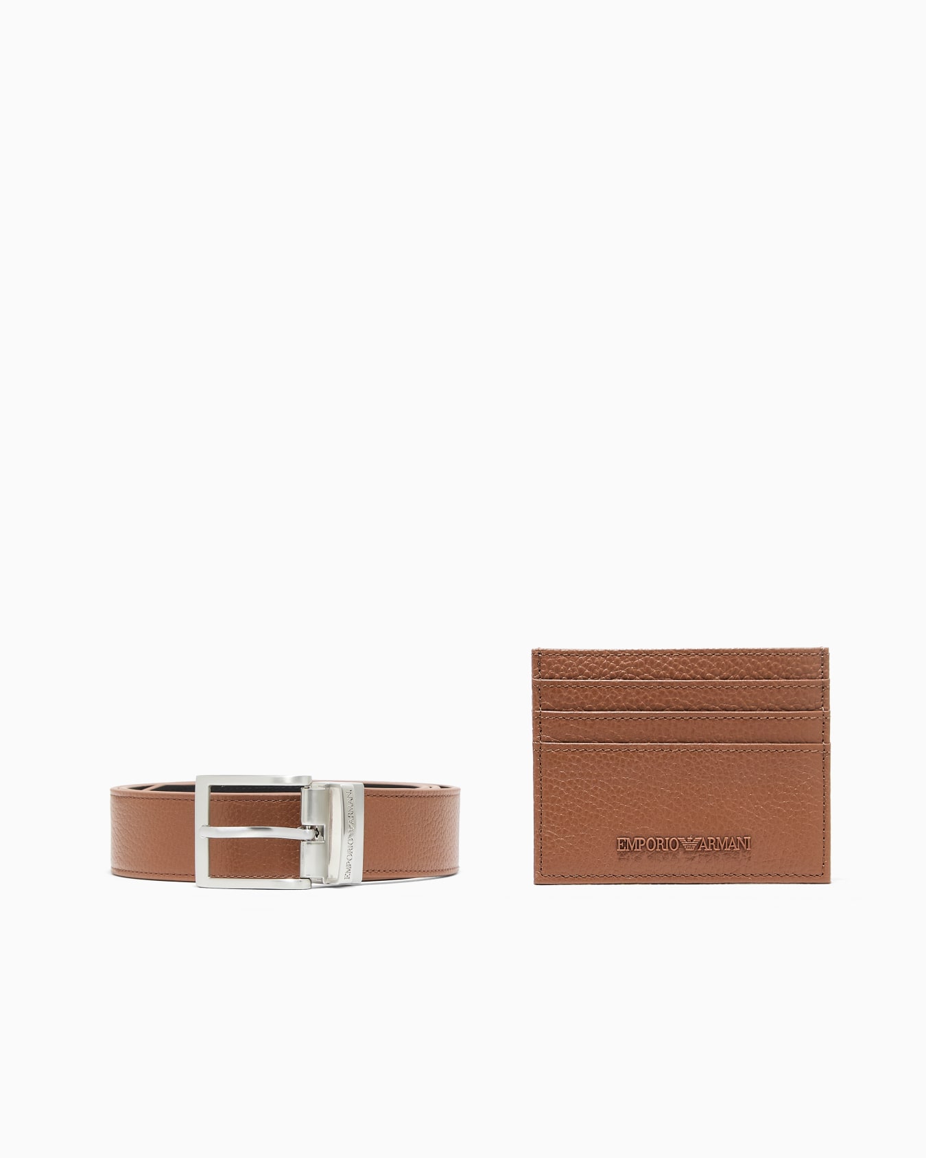 Coffret cadeau avec ceinture et porte-cartes en cuir martelé Diapositive 0