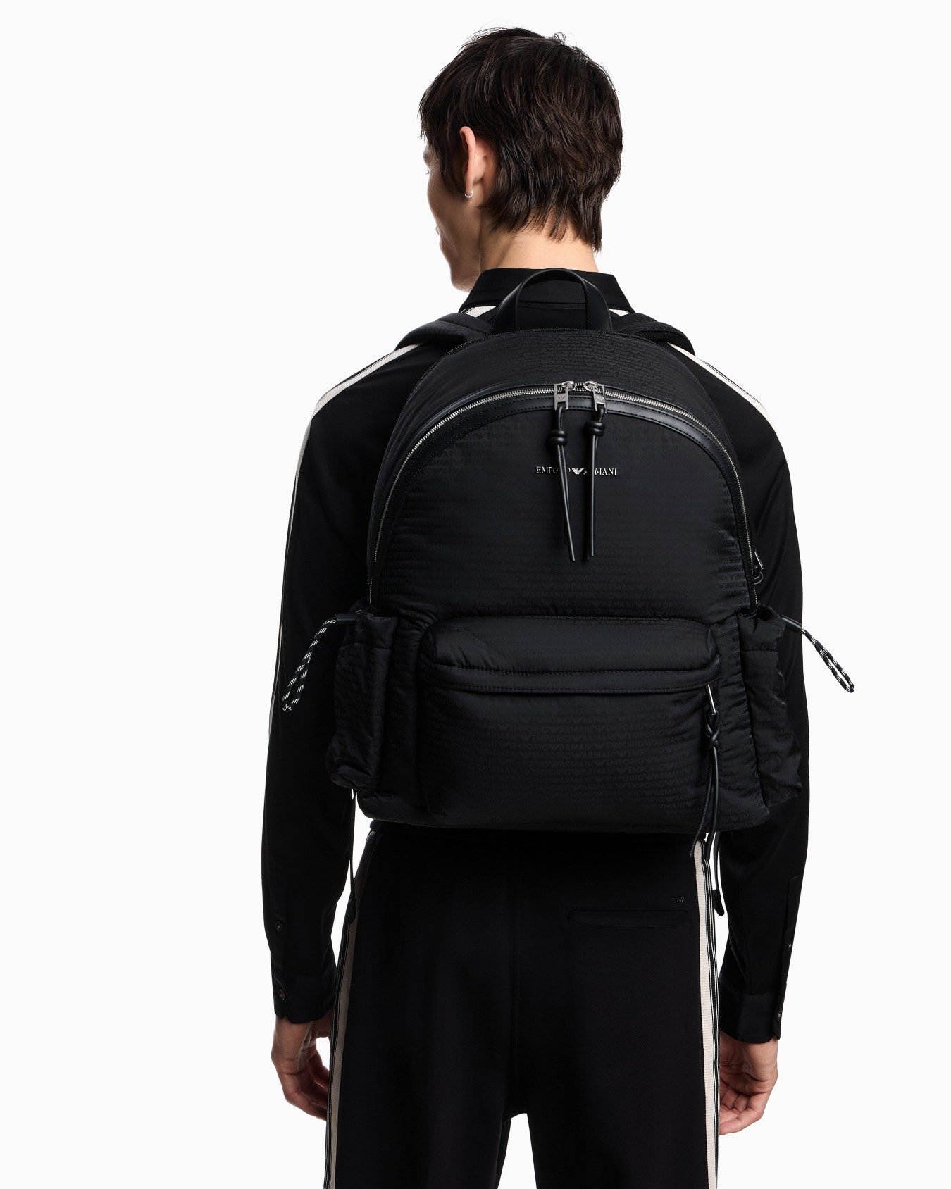 Round nylon backpack with monogram lettering Slide 5