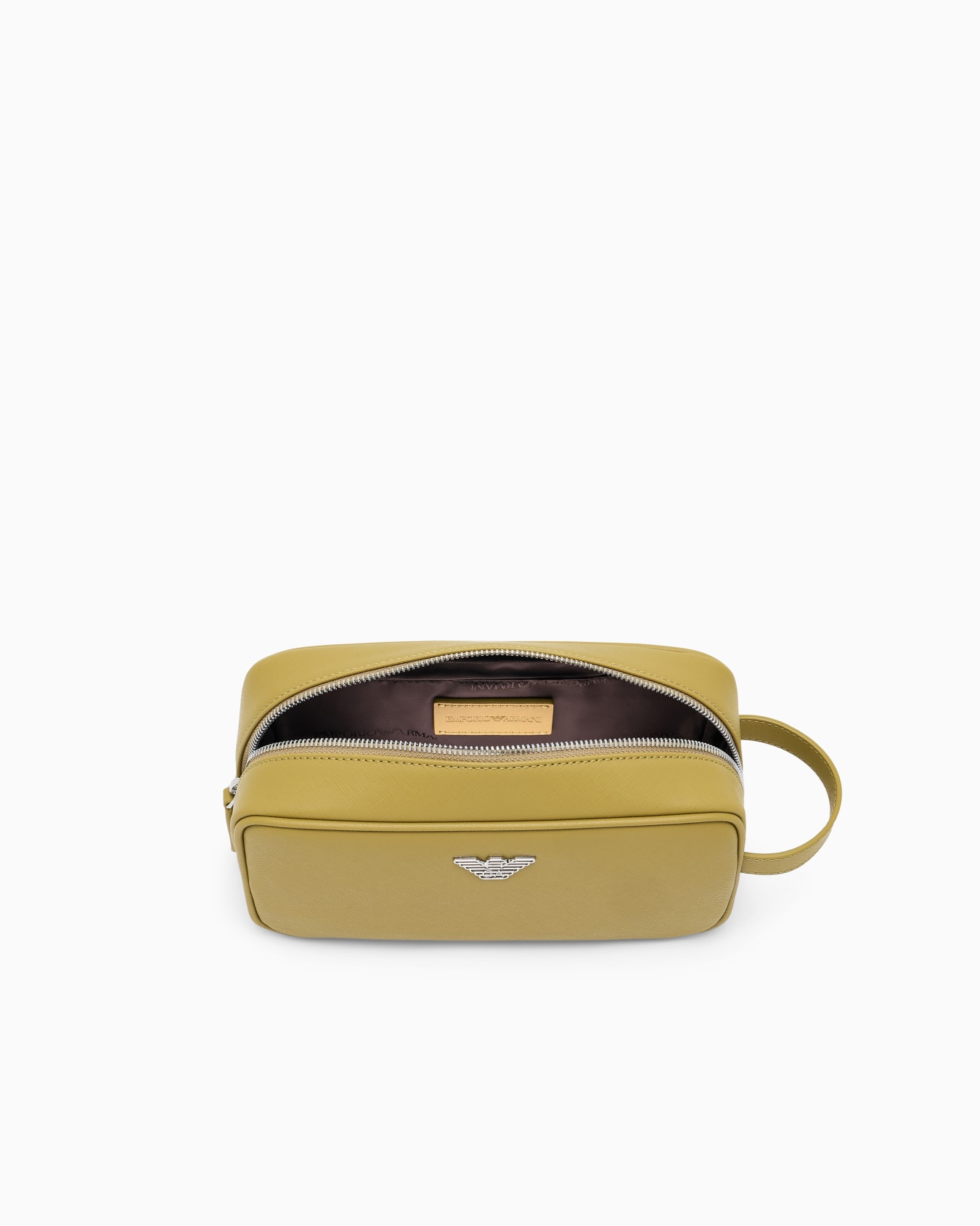 Saffiano beauty case with a side handle and metallic logo 슬라이드 2