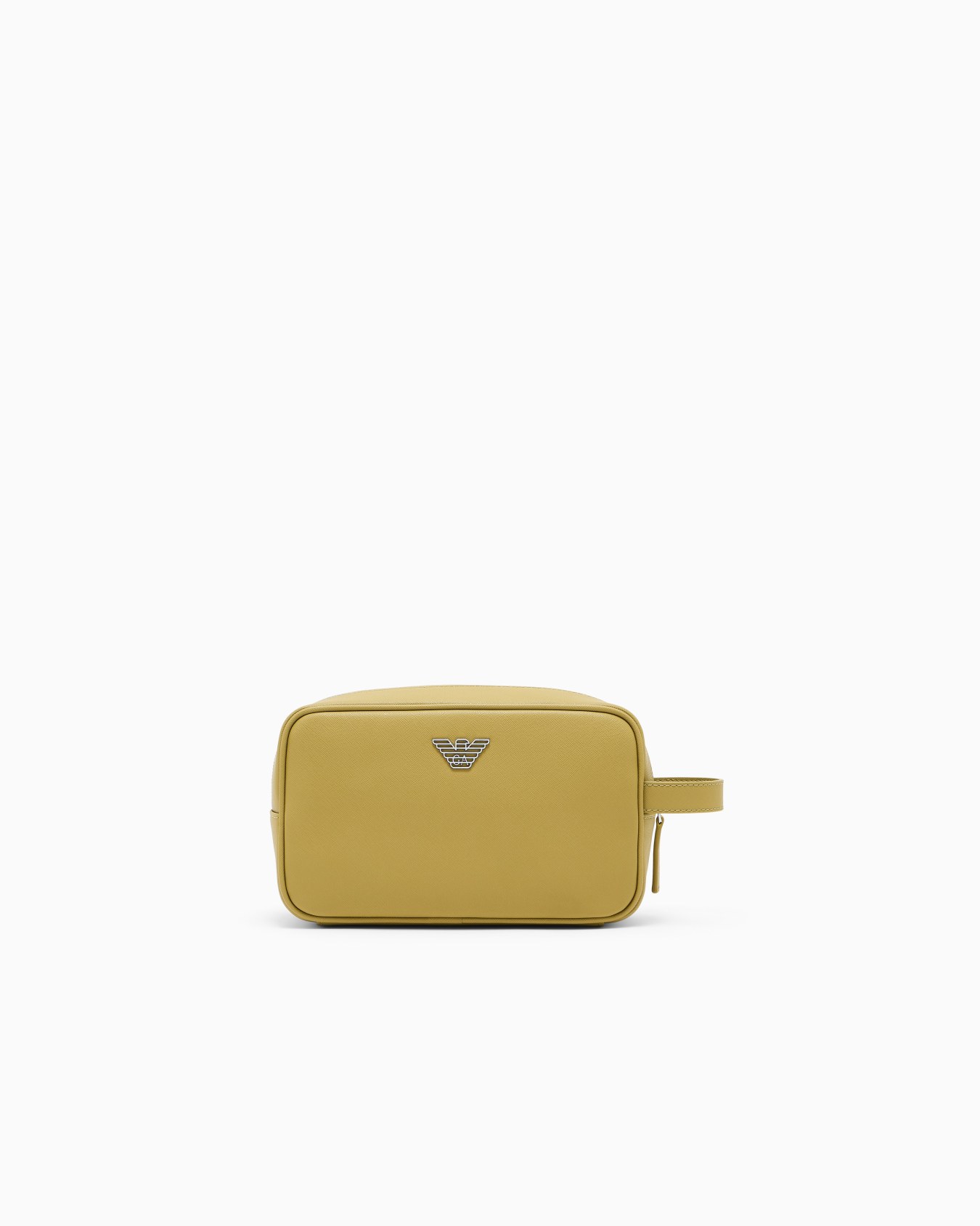 Saffiano beauty case with a side handle and metallic logo 슬라이드 0