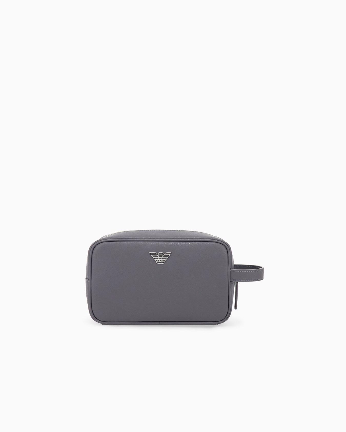 Saffiano beauty case with a side handle and metallic logo 슬라이드 0