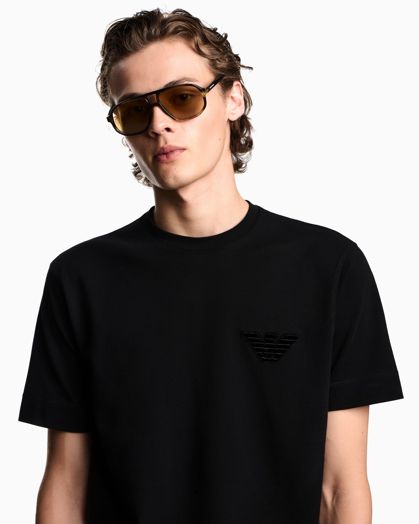 Piqué jersey T-shirt with eagle patch Slide 5