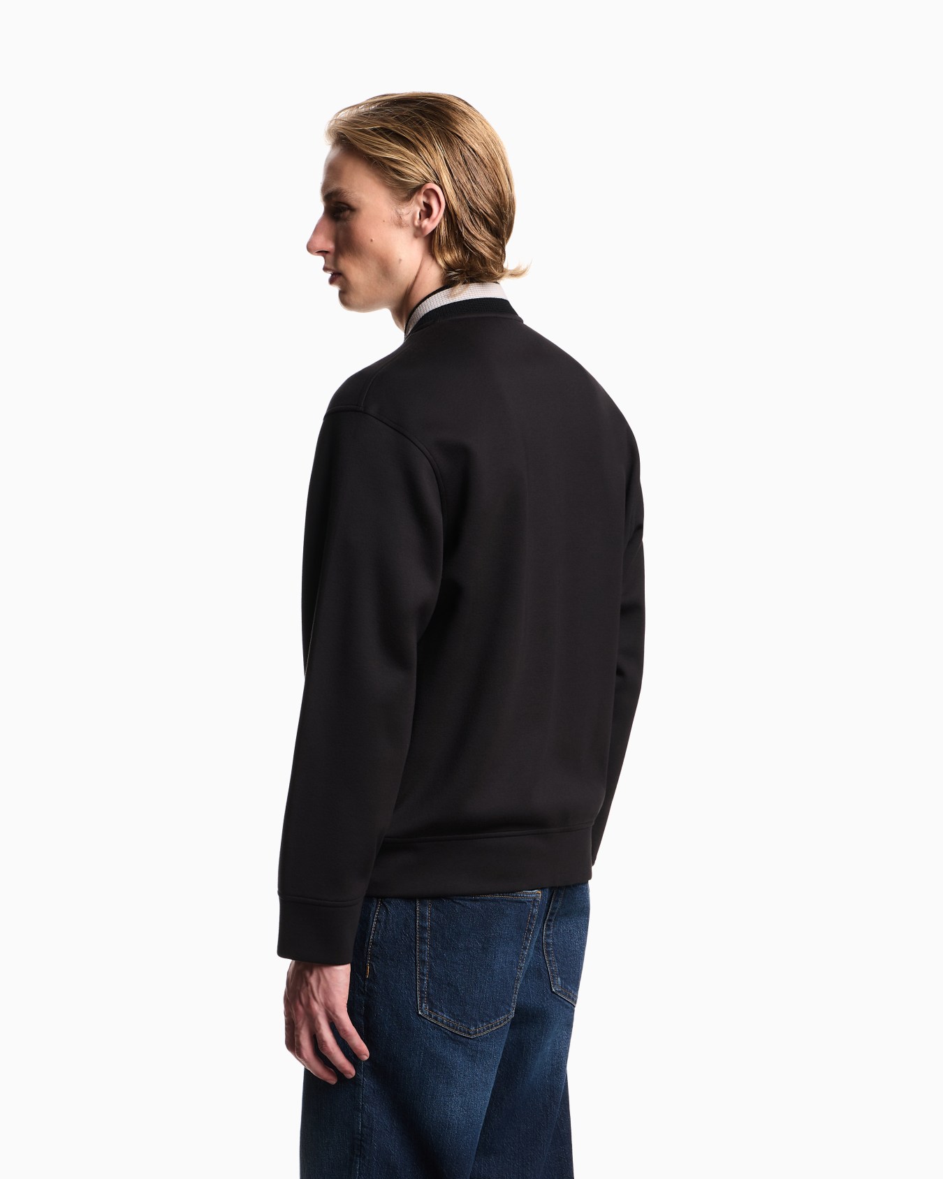 Double-jersey zip-up sweatshirt with bomber jacket collar and eagle patch Slide 2