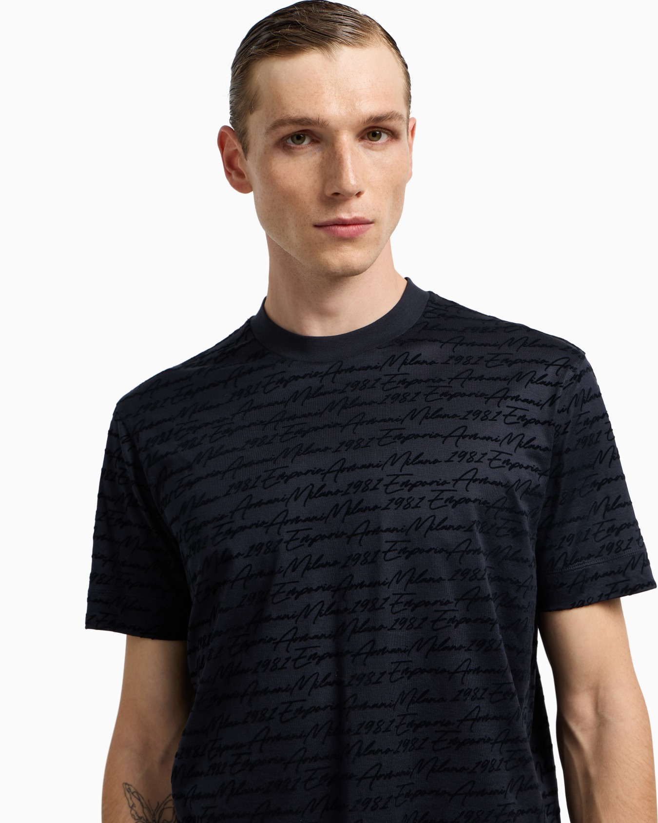 ASV Lyocell-blend jersey T-shirt with all-over flocked logo Slide 4