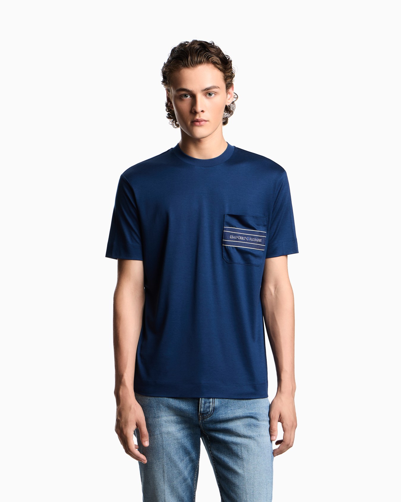 Lyocell blend jersey T-shirt with pocket and 3D-effect logo Slide 3