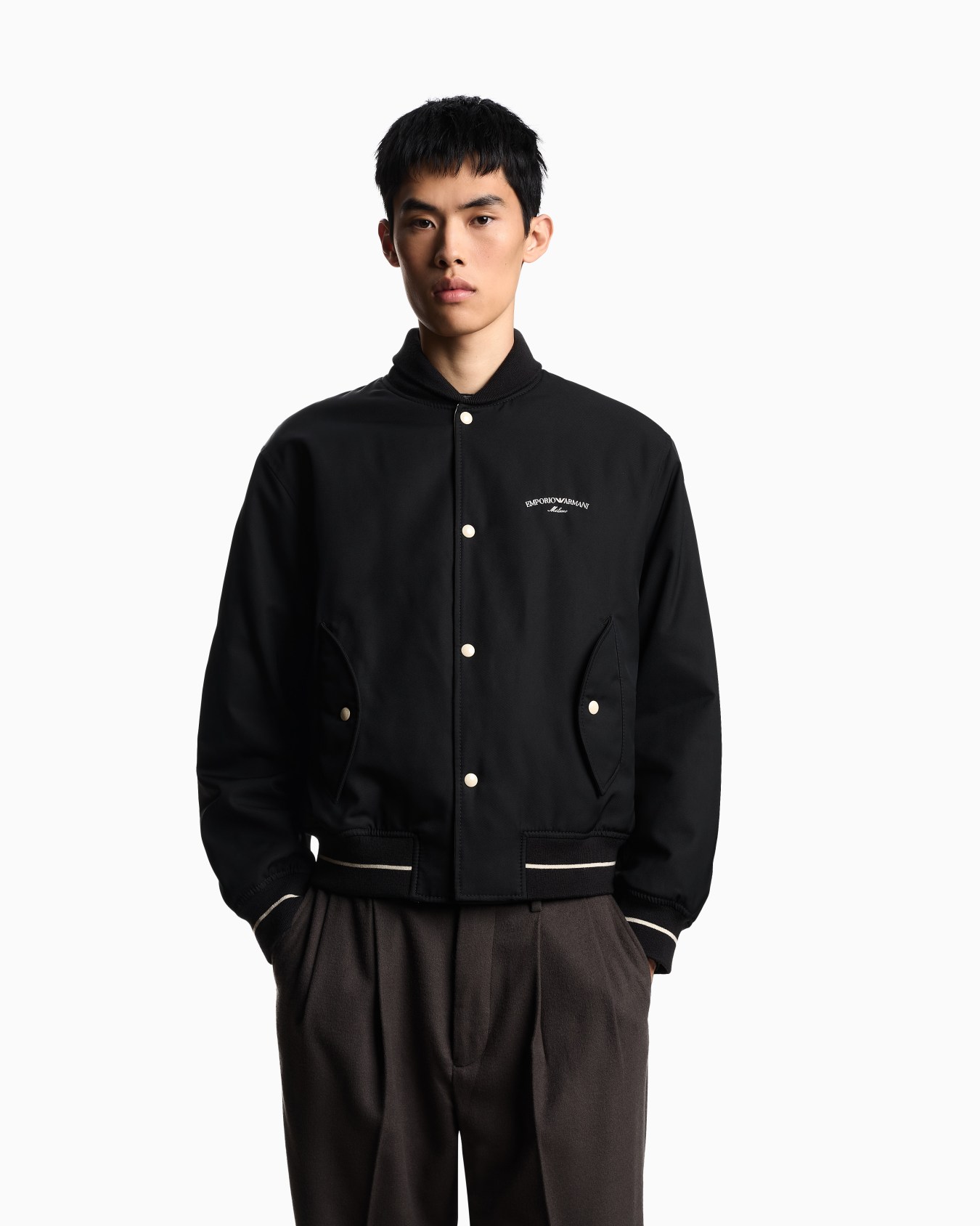 Nylon bomber with logo embroidery Slide 4