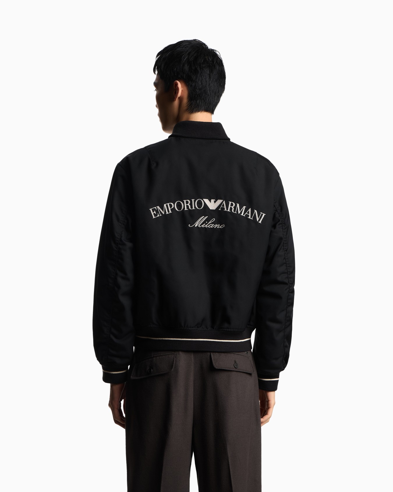 Nylon bomber with logo embroidery Slide 3