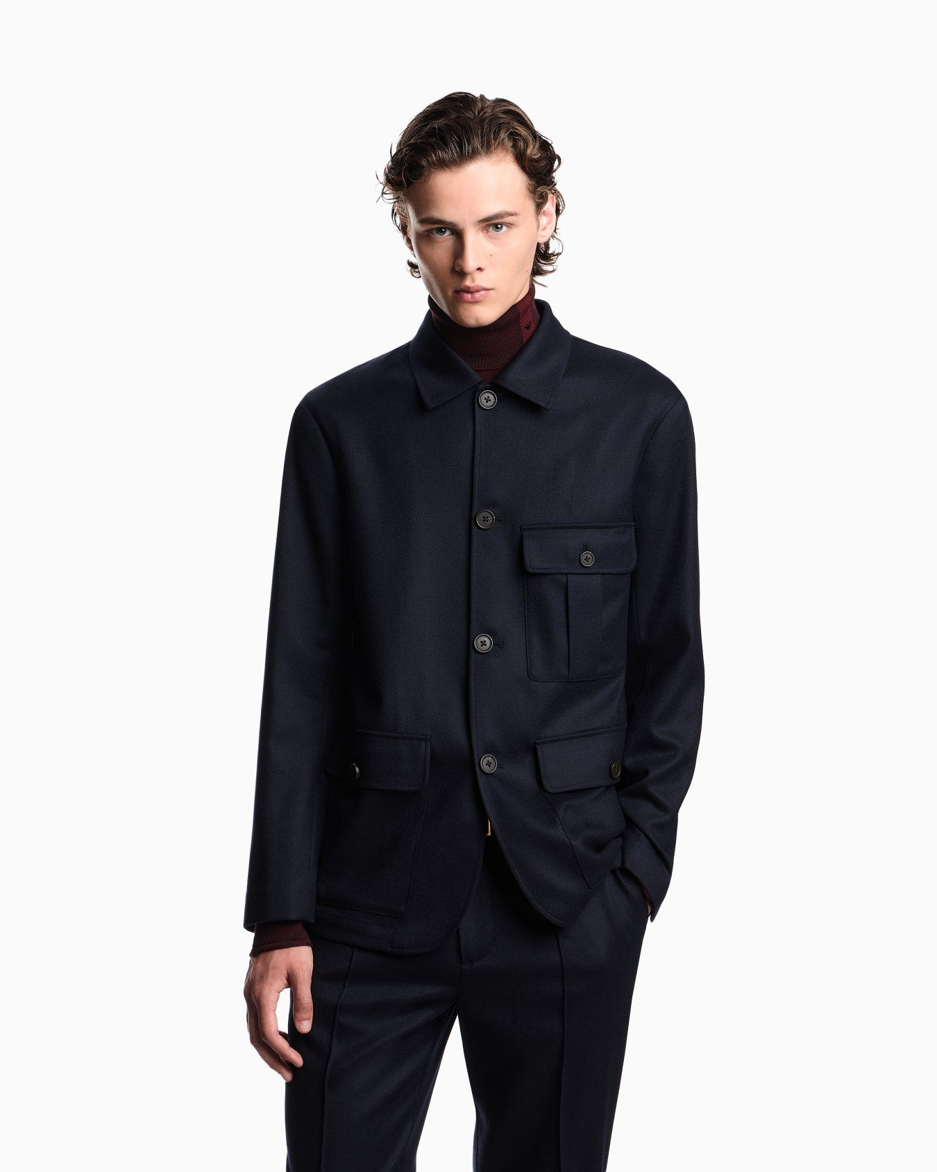 Veste chemise en sergé stretch de laine vierge Diapositive 3