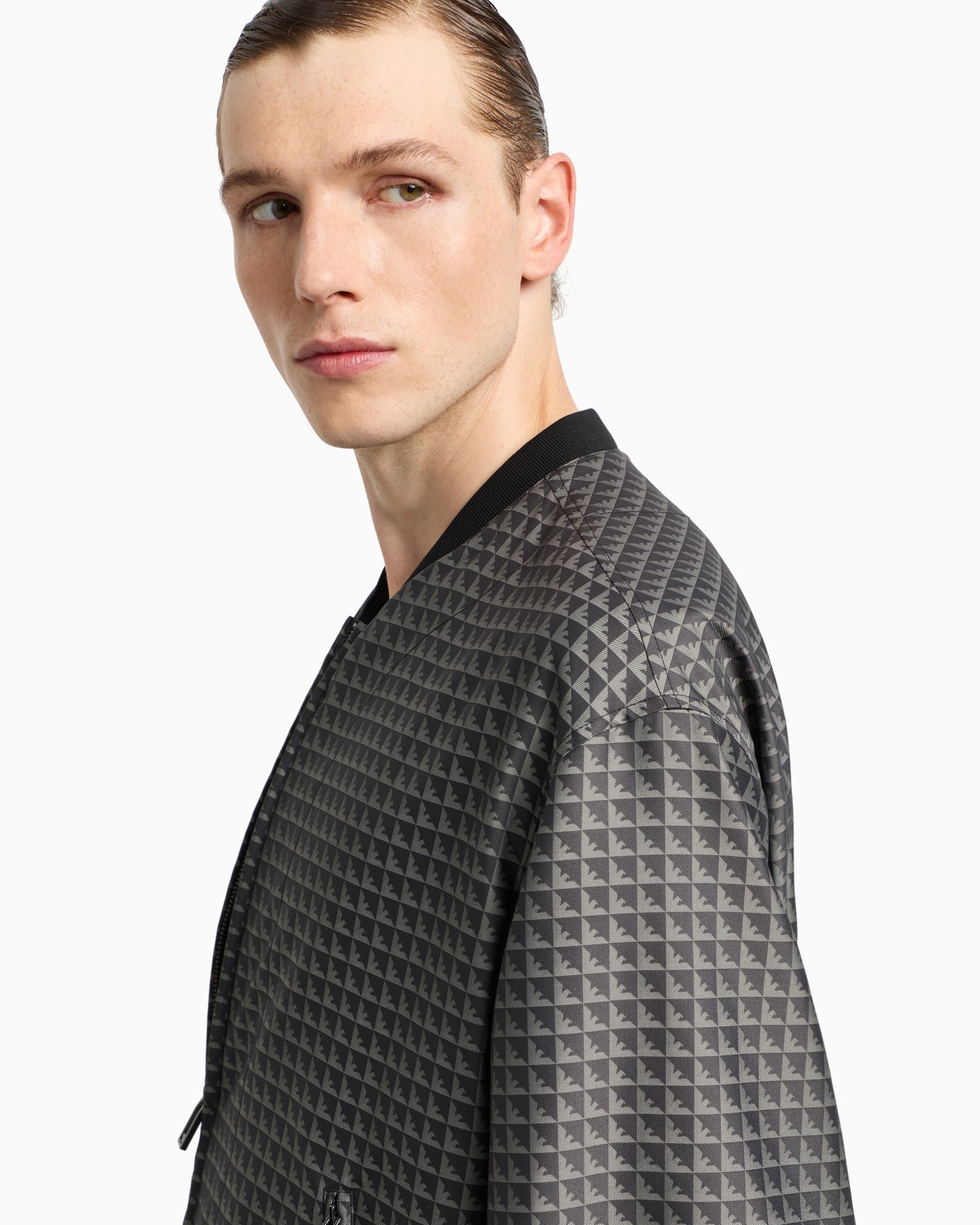 Blouson in nylon jacquard motivo aquile reiterate Slide 4