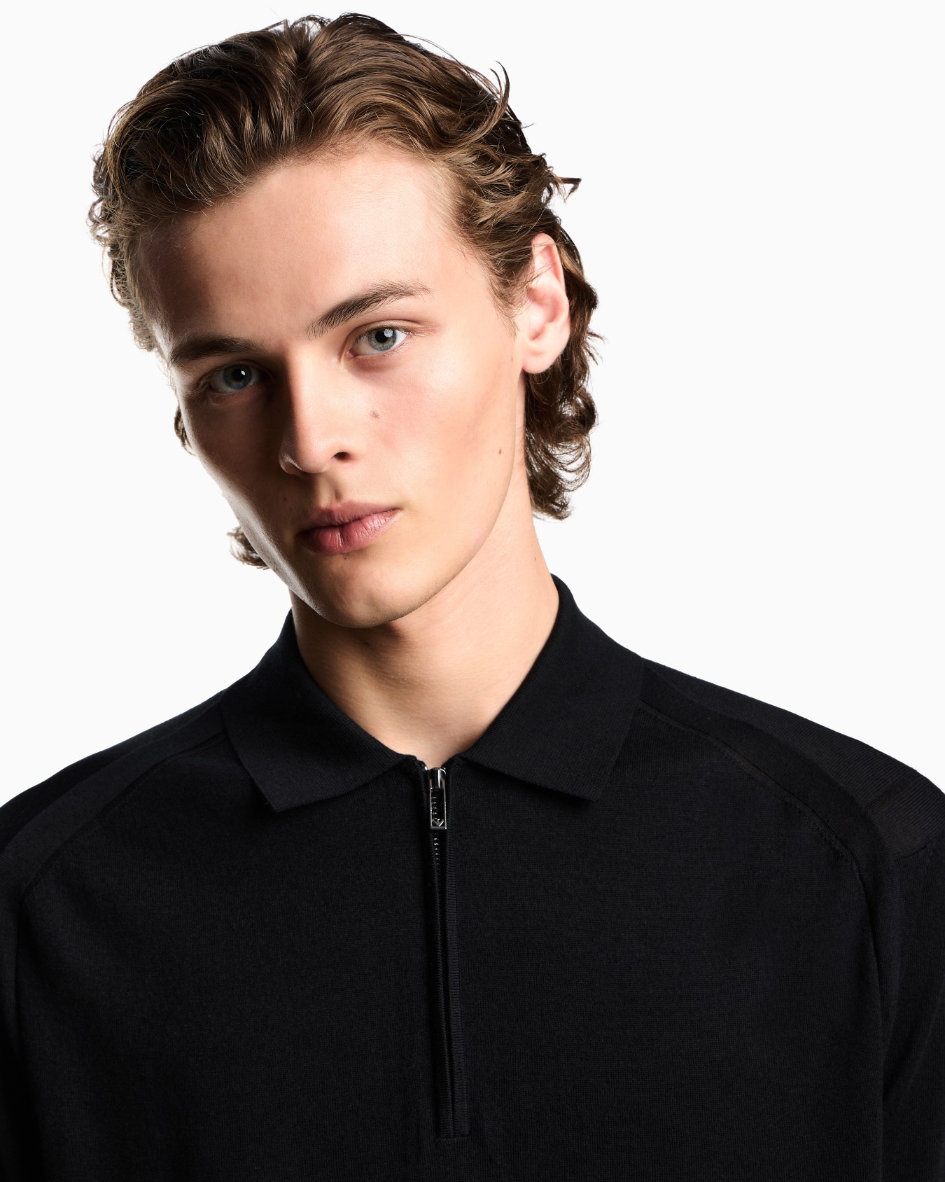 ASV plain-knit jumper with polo-shirt collar, in a wool and Lyocell blend Slide 5