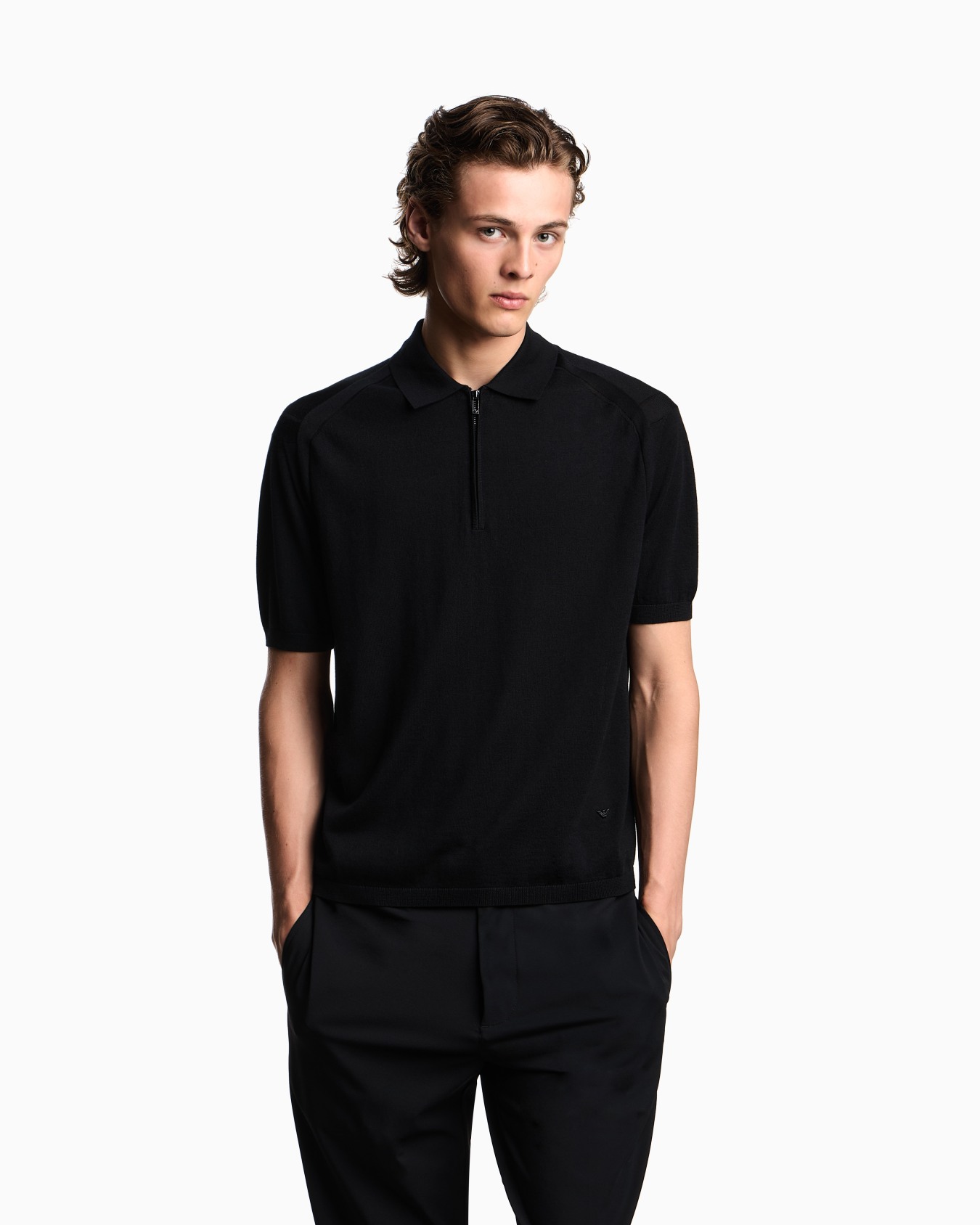 ASV plain-knit jumper with polo-shirt collar, in a wool and Lyocell blend Slide 4