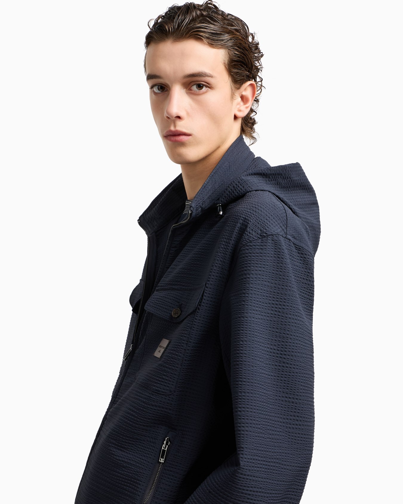 Blouson entièrement zippé en nylon seersucker Diapositive 5