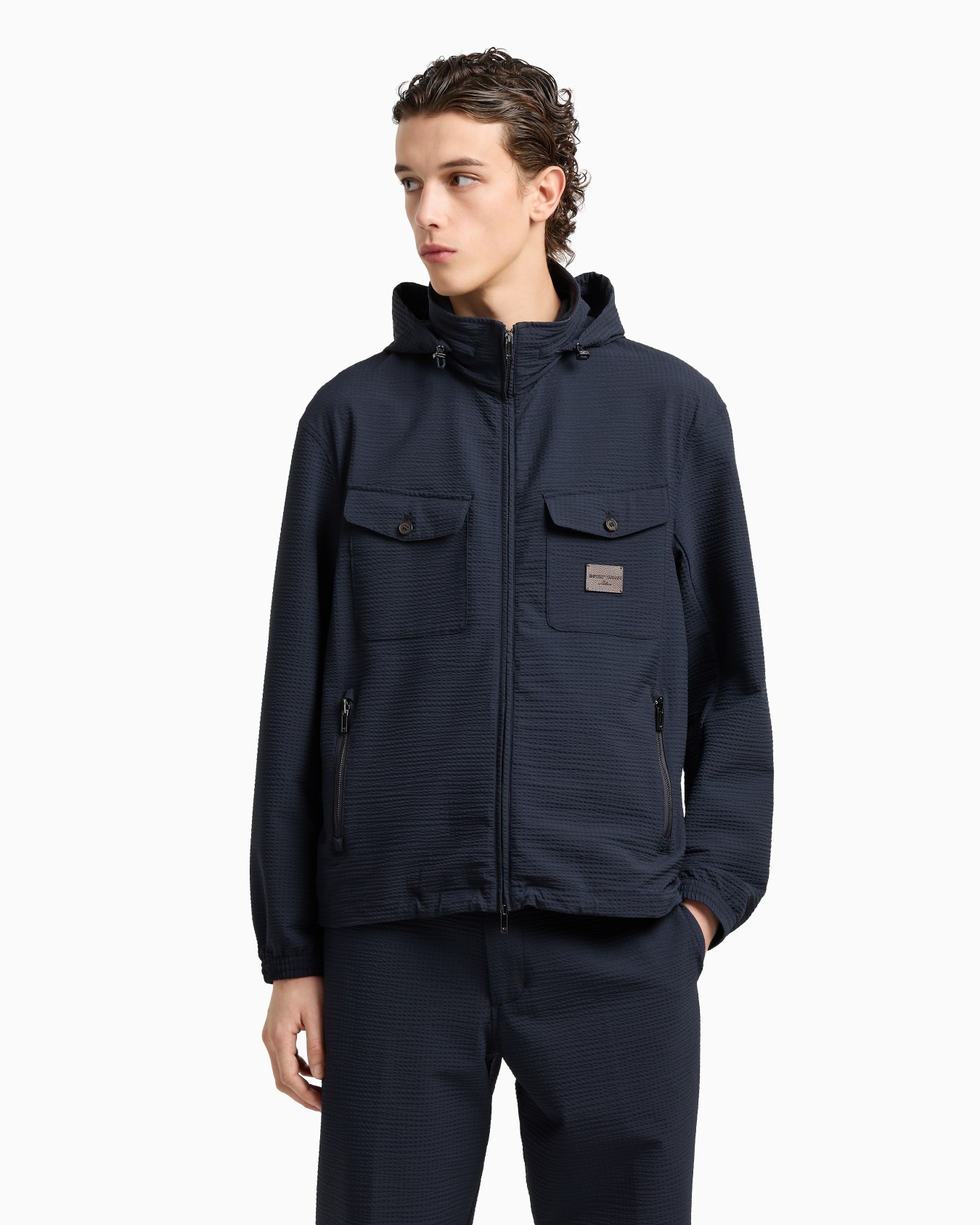 Blouson entièrement zippé en nylon seersucker Diapositive 4