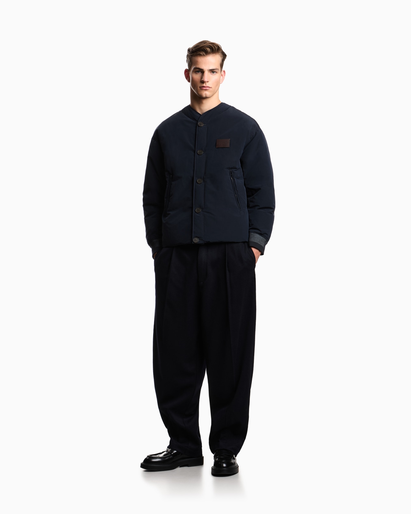 Memory nylon bomber-style down jacket Slide 1