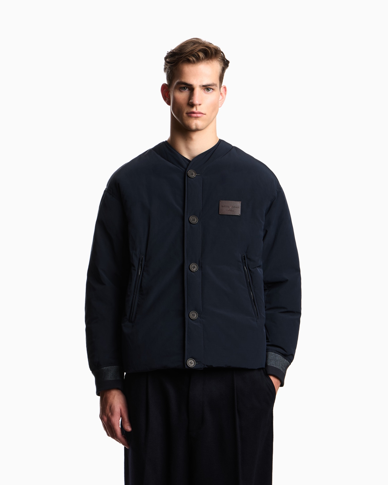 Memory nylon bomber-style down jacket Slide 3