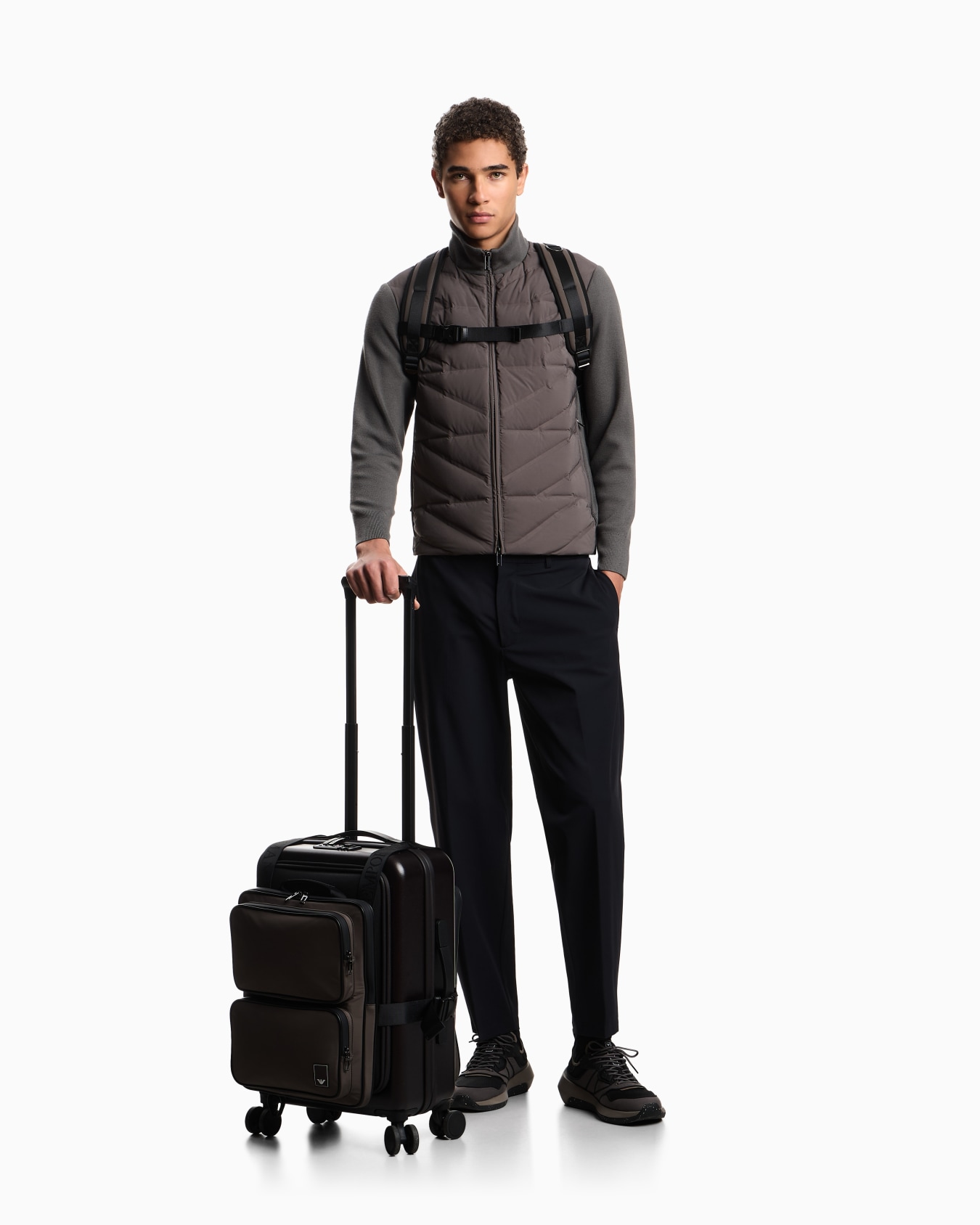 Travel Essentials two-piece effect full-zip down jacket with knit sleeves Slide 1