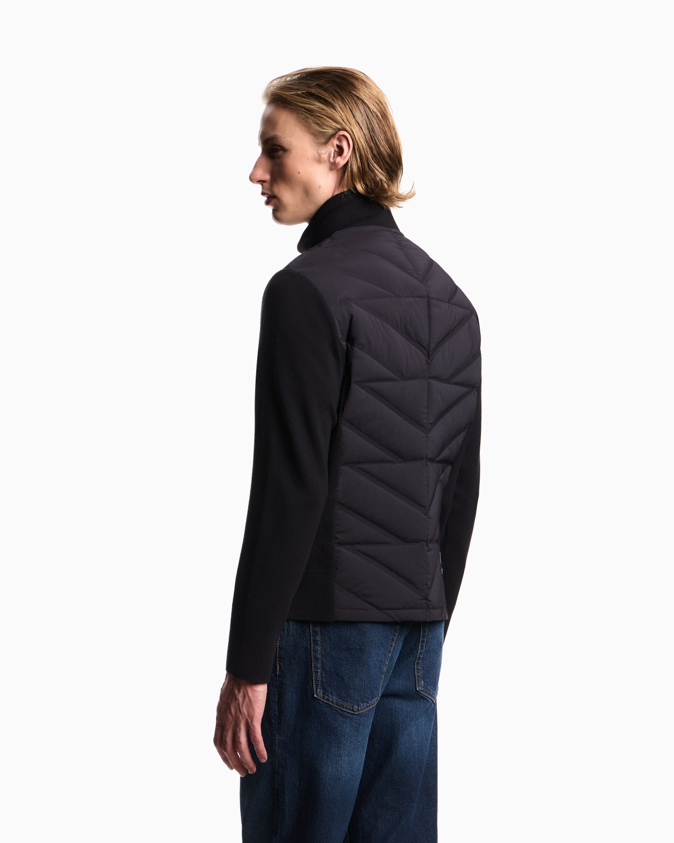 Travel Essentials two-piece effect full-zip down jacket with knit sleeves Slide 2