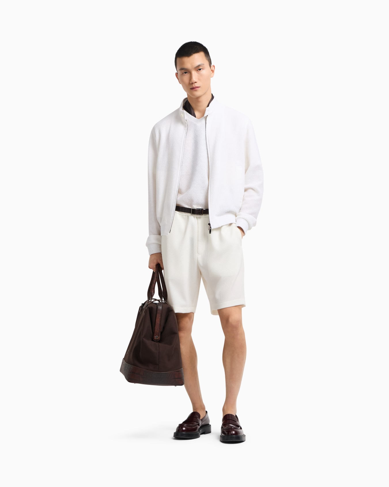 T-shirt scollo V in jersey jacquard tinto filo Icon Slide 2