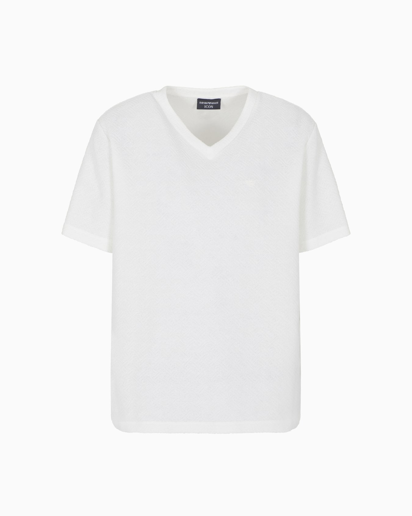 T-shirt scollo V in jersey jacquard tinto filo Icon Slide 0