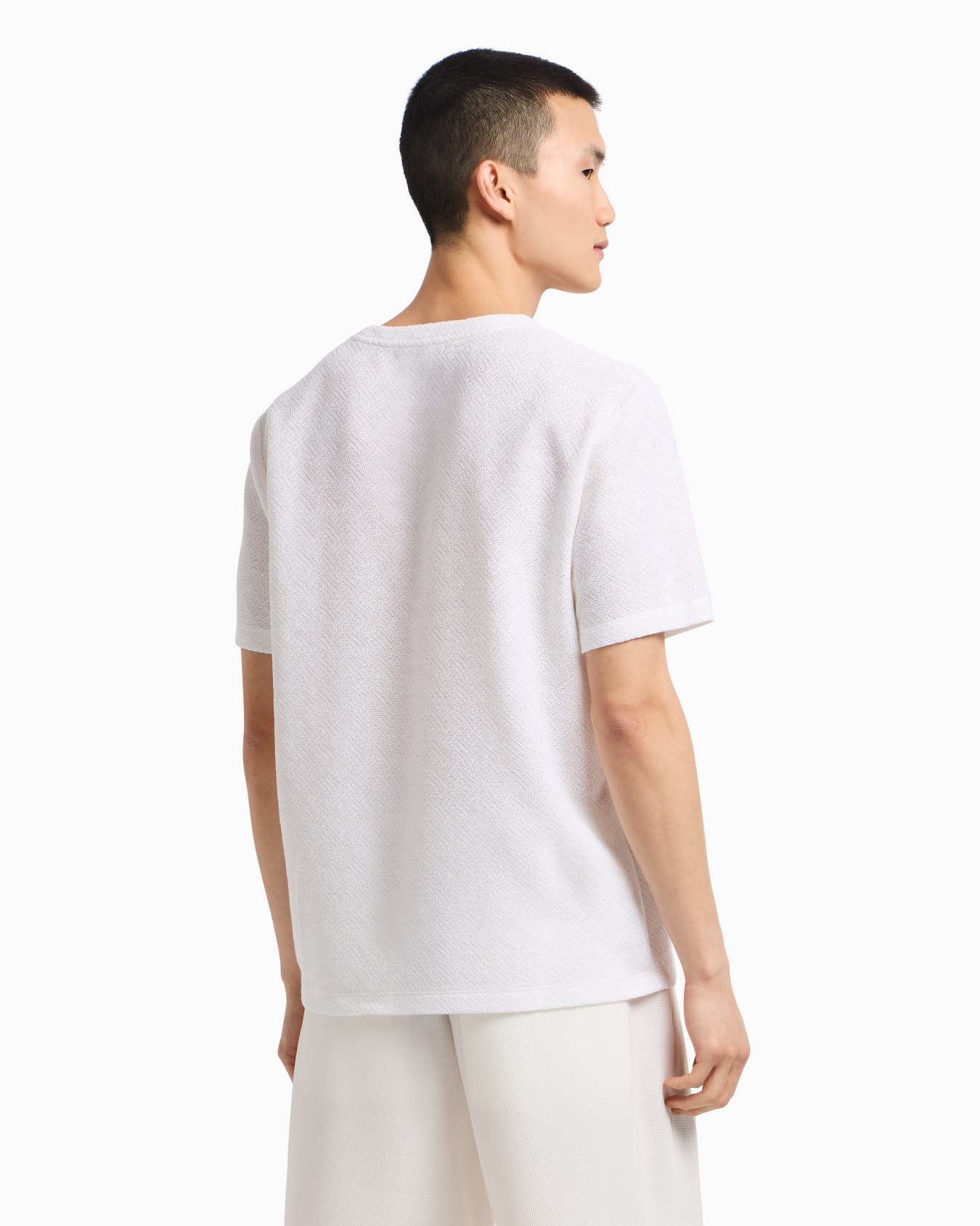 T-shirt scollo V in jersey jacquard tinto filo Icon Slide 3