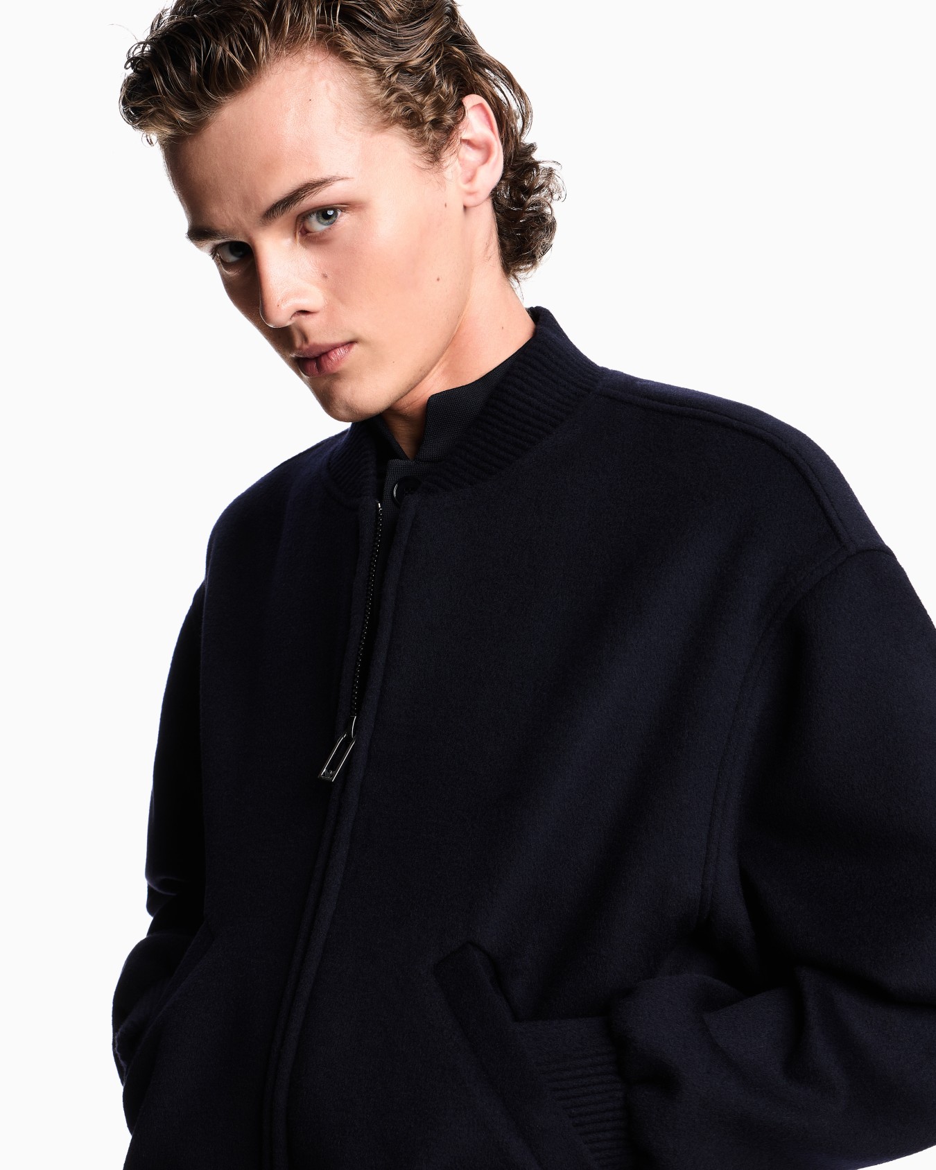 Icon zip-up blouson in virgin wool cloth Slide 4