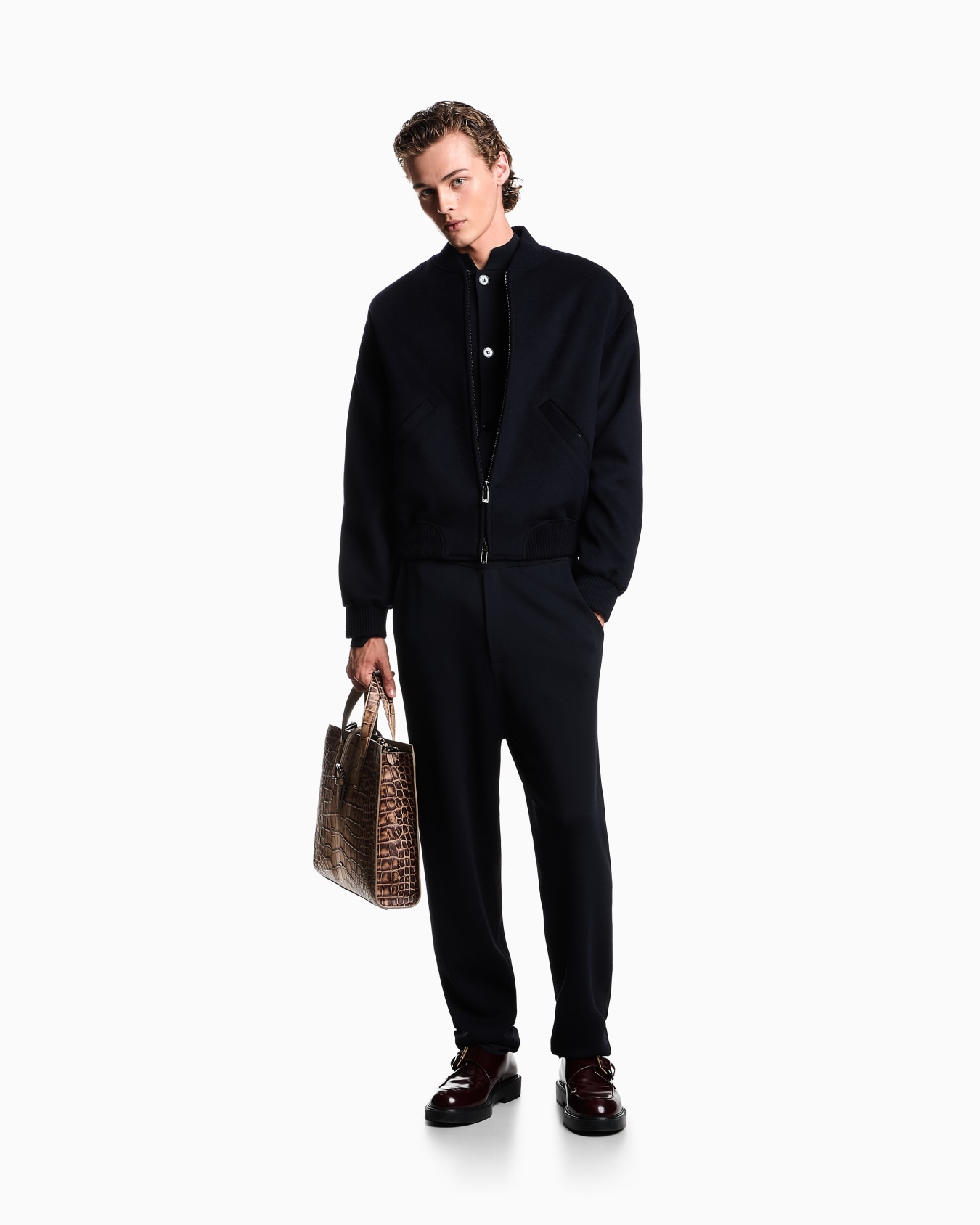 Icon zip-up blouson in virgin wool cloth Slide 1