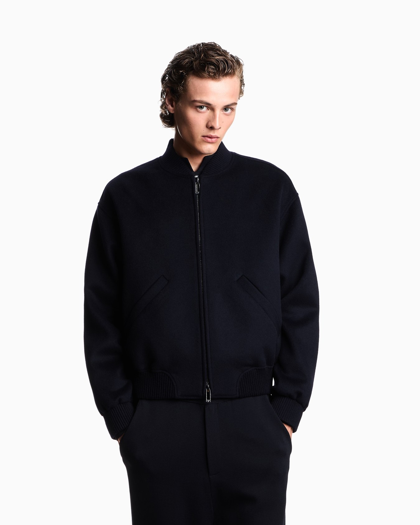 Icon zip-up blouson in virgin wool cloth Slide 3
