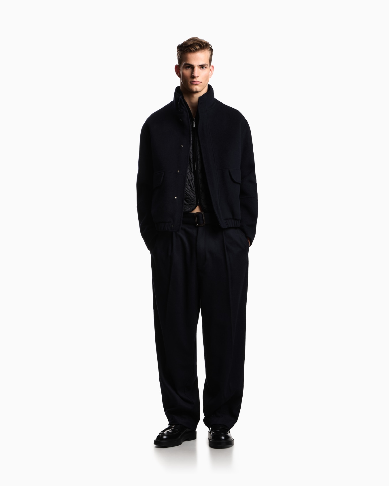 Two-in-one style blouson in virgin wool cloth  Slide 1