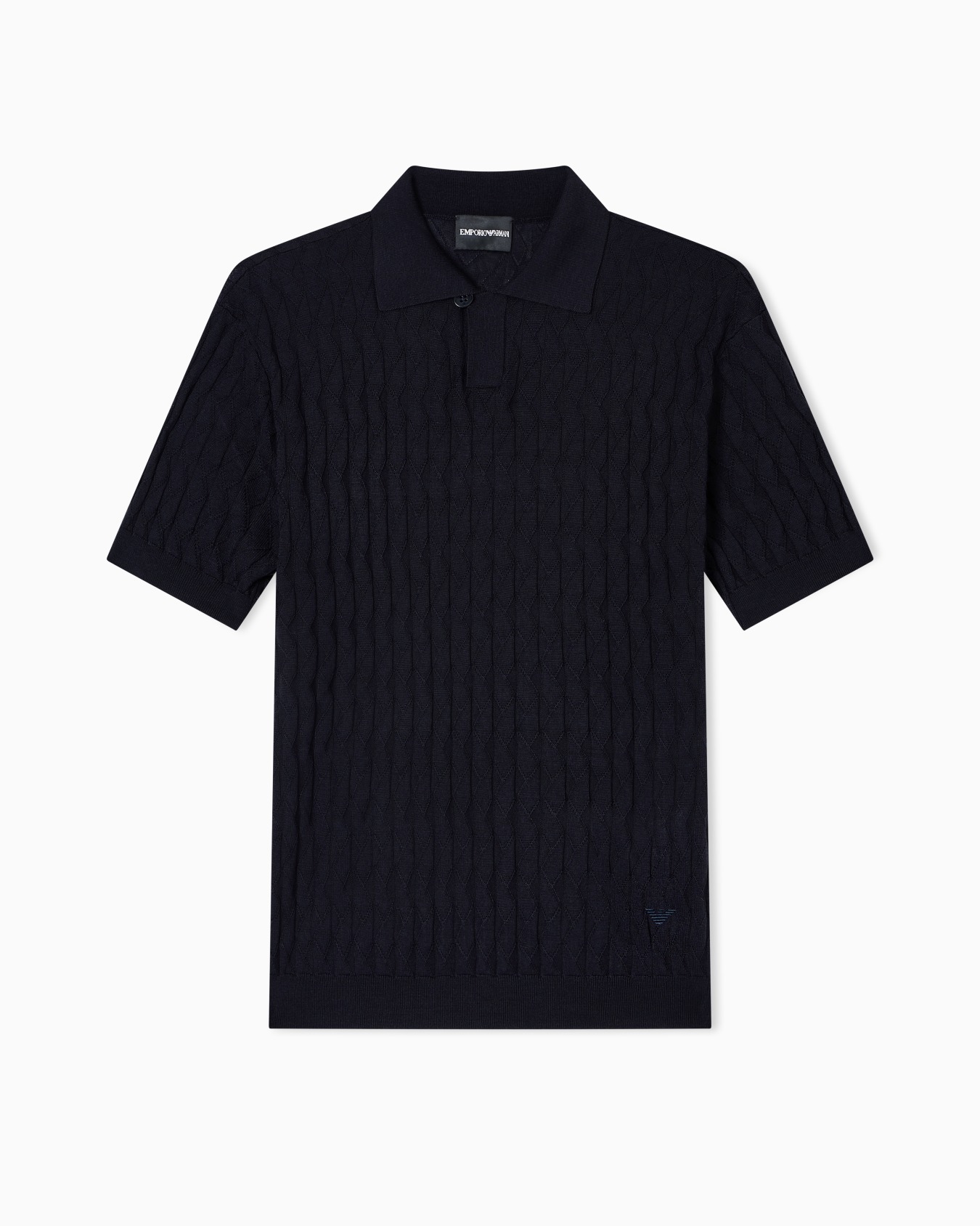 ASV Lyocell-blend jumper with polo-shirt collar in an embossed, patterned stitch Slide 0